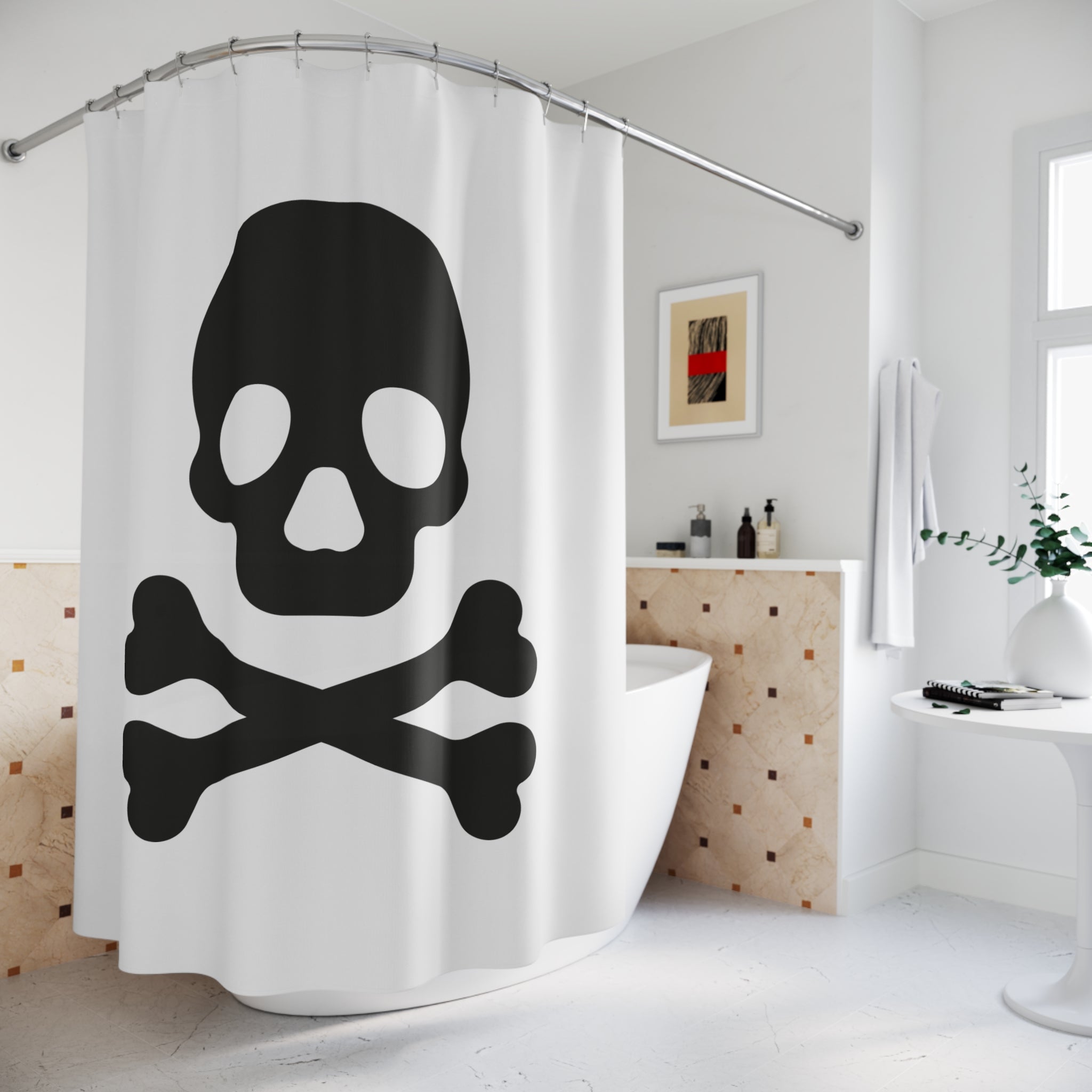 Edgy Skull Shower Curtain, Gothic Bathroom Decor, Pirate Theme, Halloween Home Accessory, Unique Gift Idea