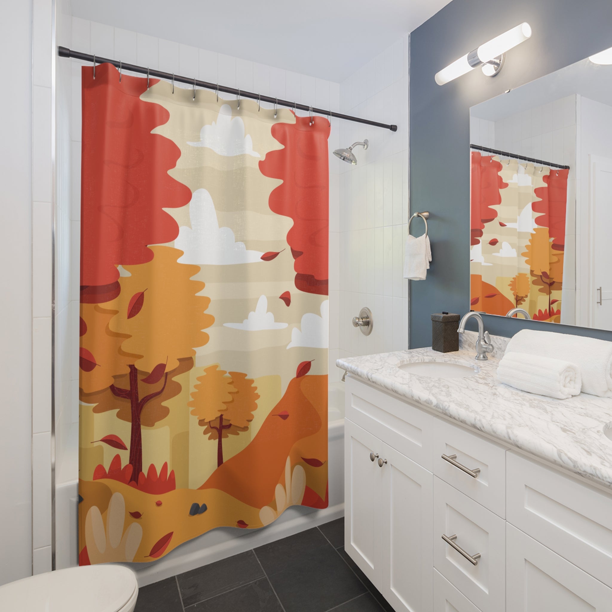 Autumn Landscape Shower Curtain, Fall Decor, Nature-Inspired Bathroom, Cozy Home Accent, Seasonal Shower Curtain
