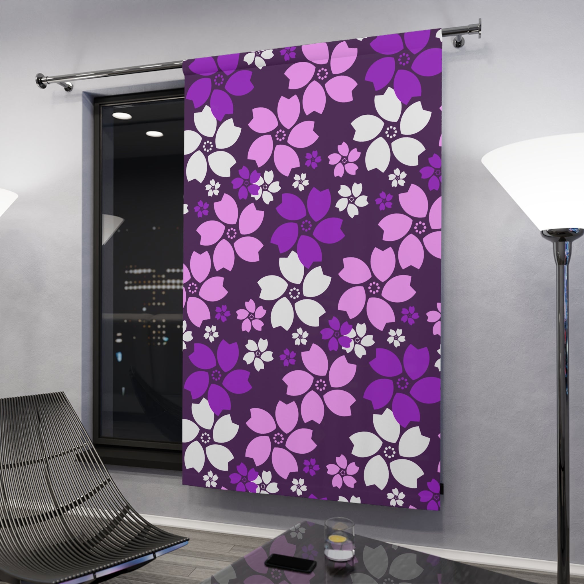 Peach Blossom Purple Pattern Blackout Window Curtain