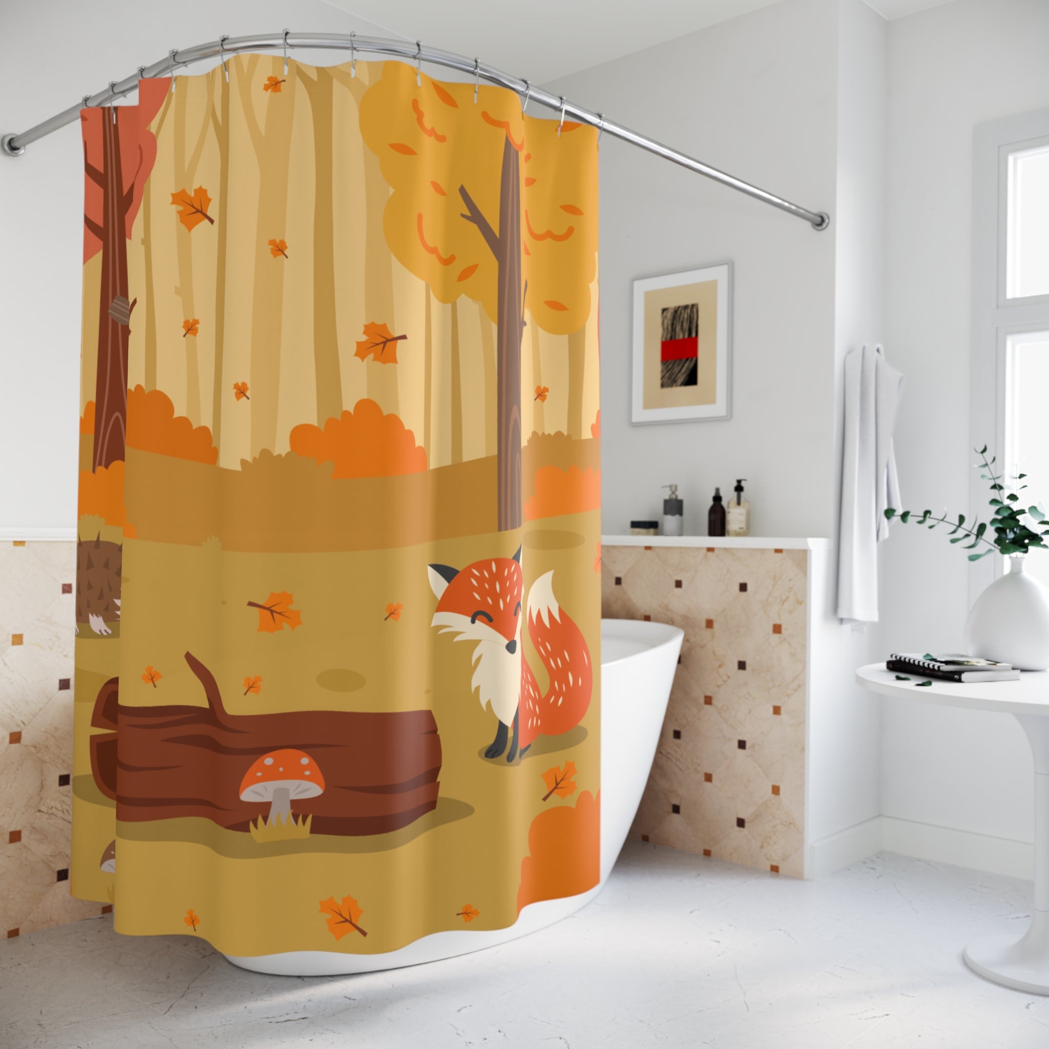 Autumn Forest Shower Curtain, Cozy Fall Bathroom Decor, Rustic Home Accessories, Nature Theme, Seasonal Home Makeover