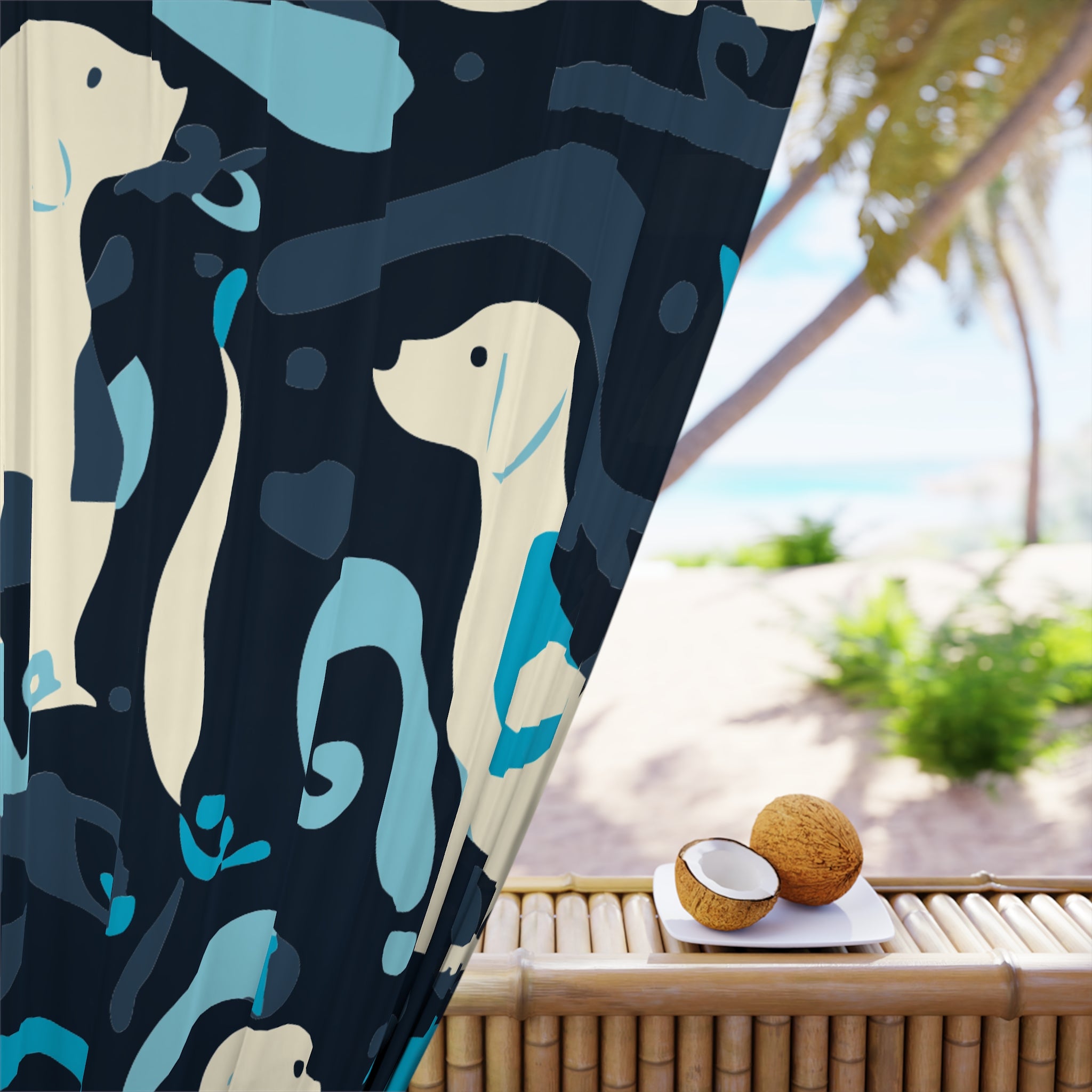 Whimsical Bluish Dog Swirl Blackout Window Curtain
