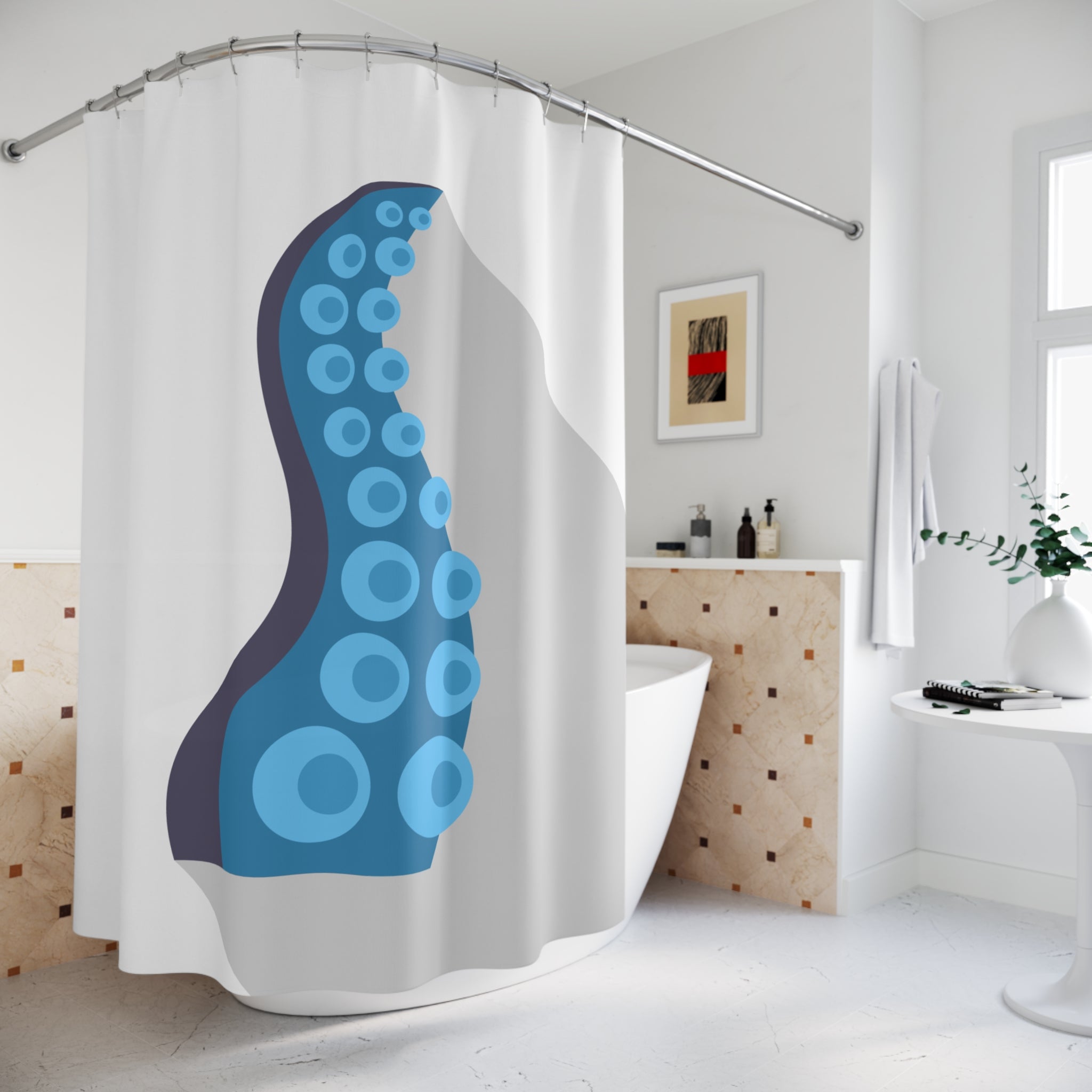 Ocean-Inspired Shower Curtain, Nautical Bathroom Decor, Tentacle Wave Design, Beach House Gift, Marine Theme