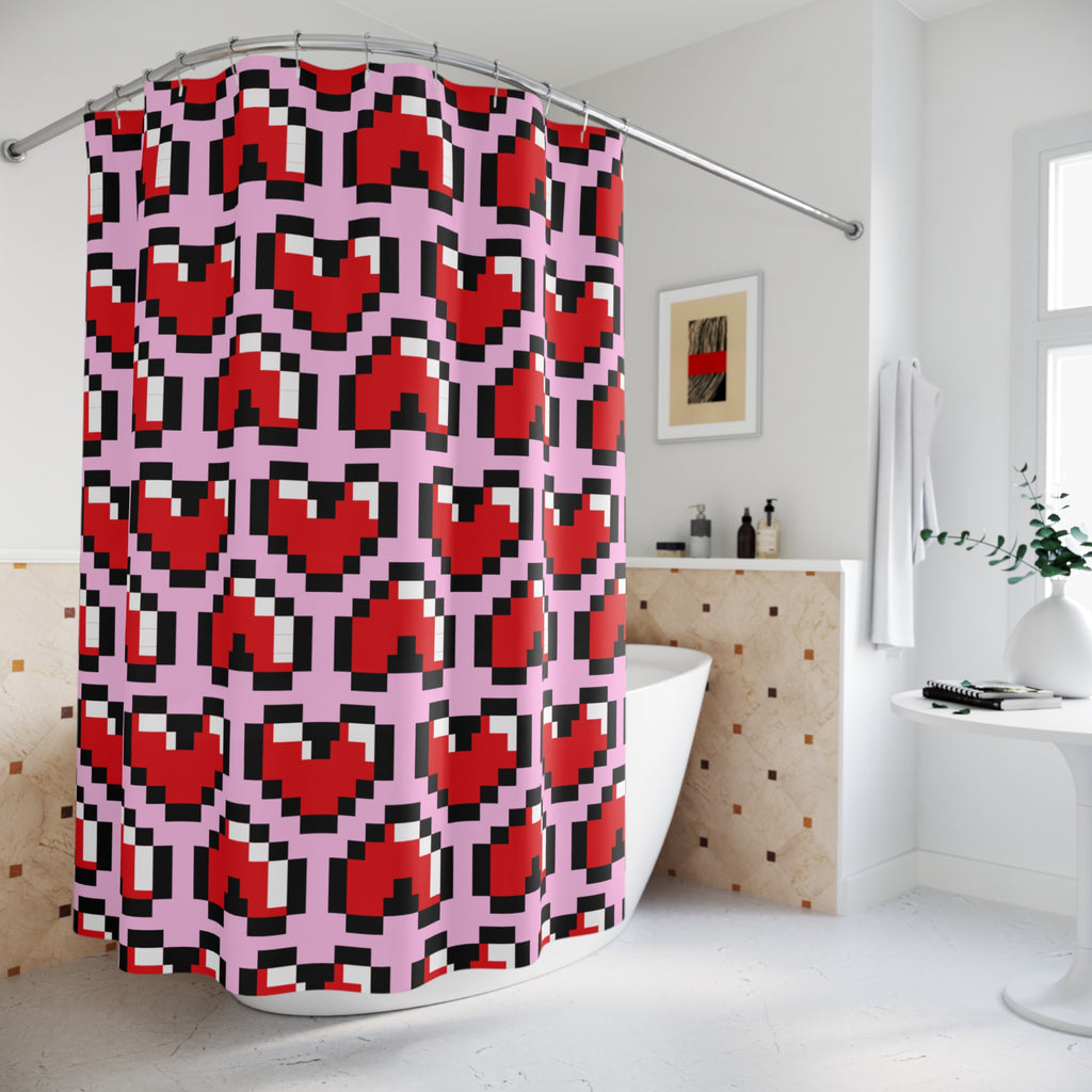 Pixel Gamer Heart Shower Curtain