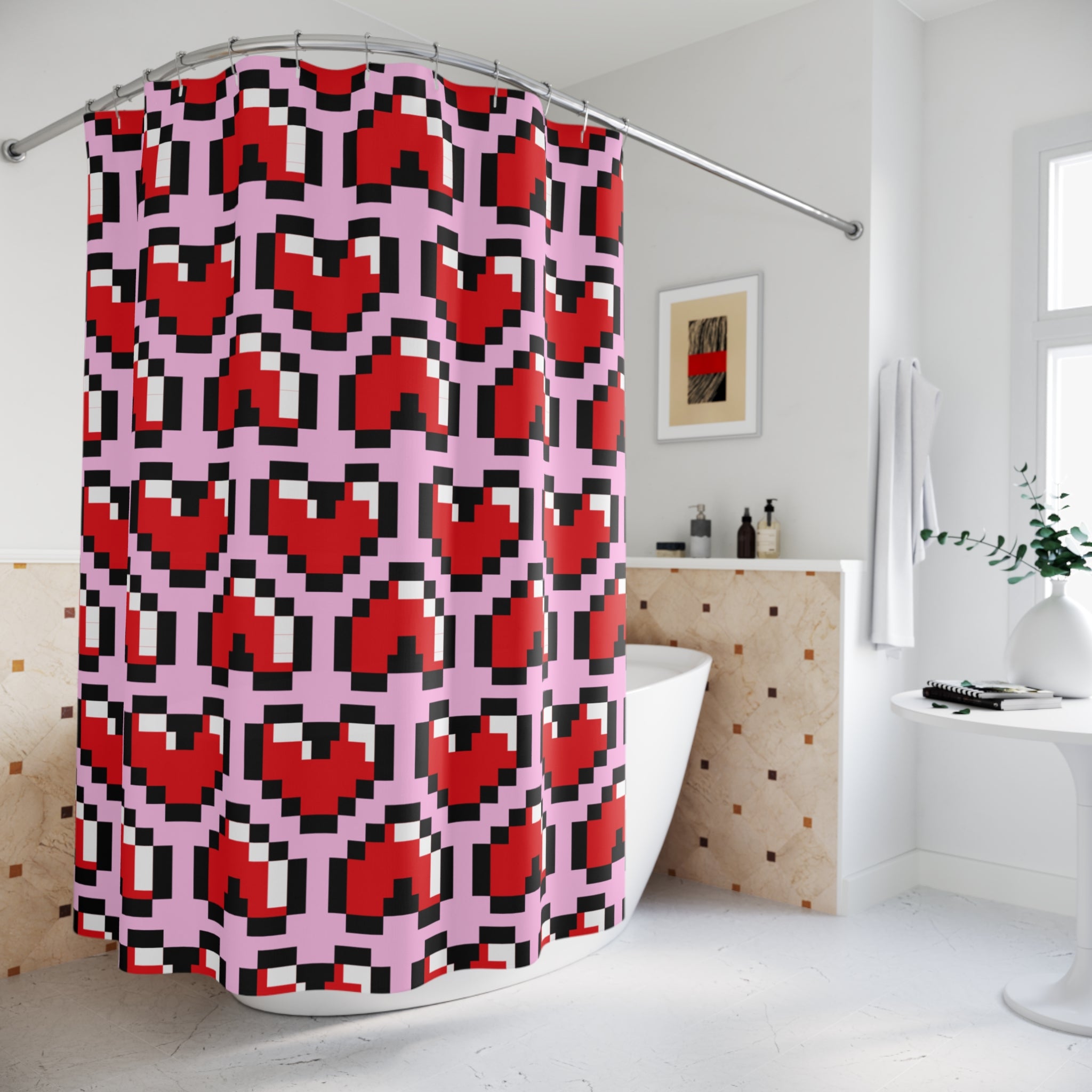 Pixel Gamer Heart Shower Curtain