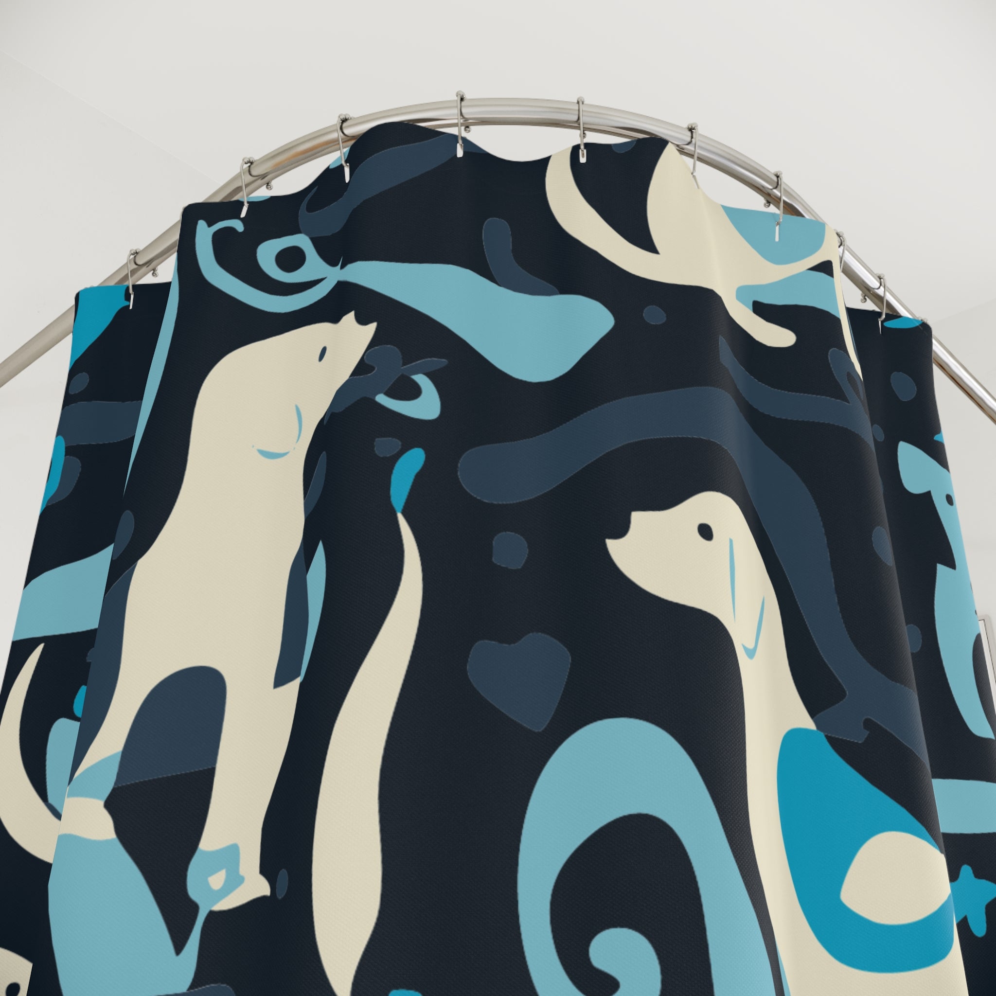 Whimsical Bluish Dog Swirl Shower Curtain