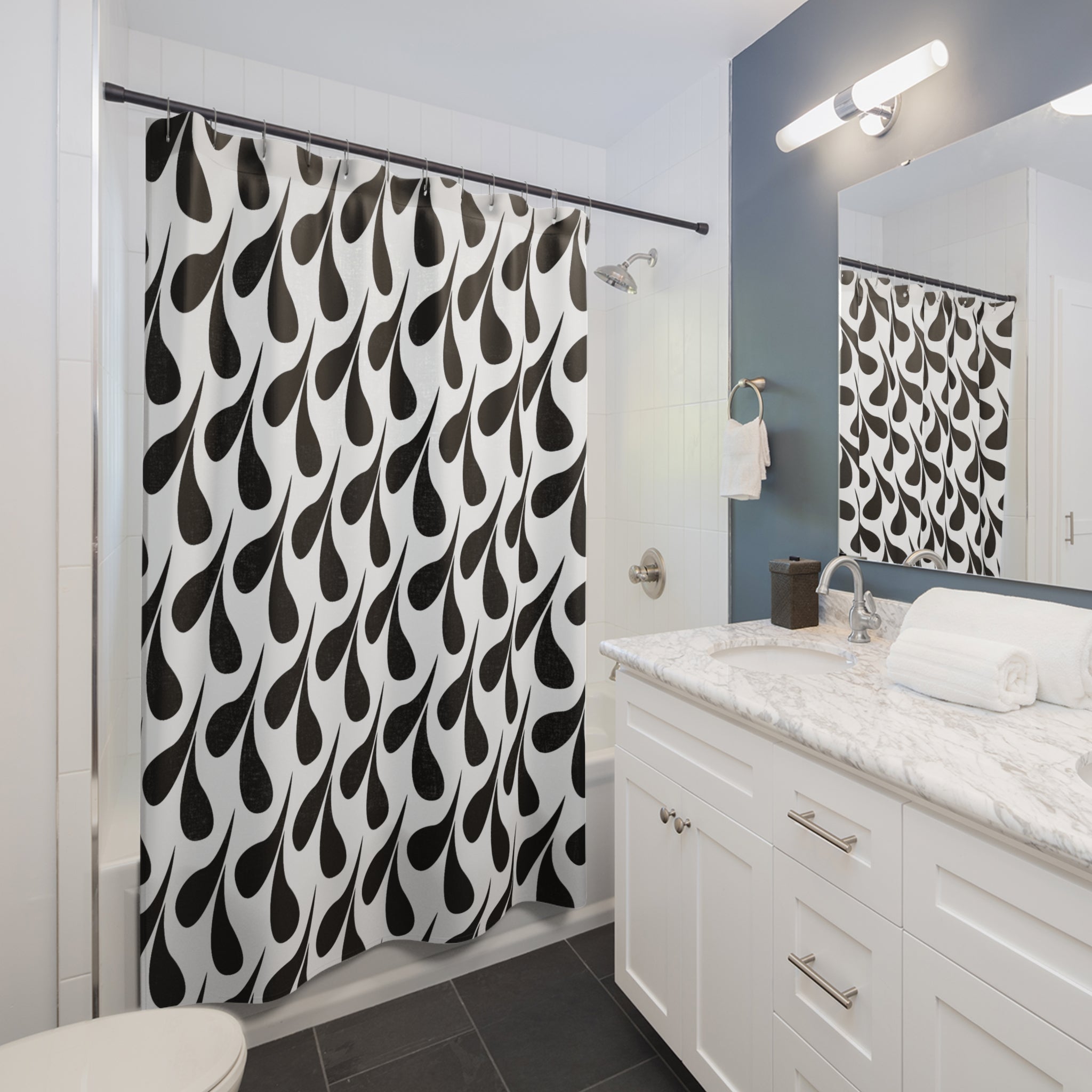 Black and White Swimmers Pattern Shower Curtain
