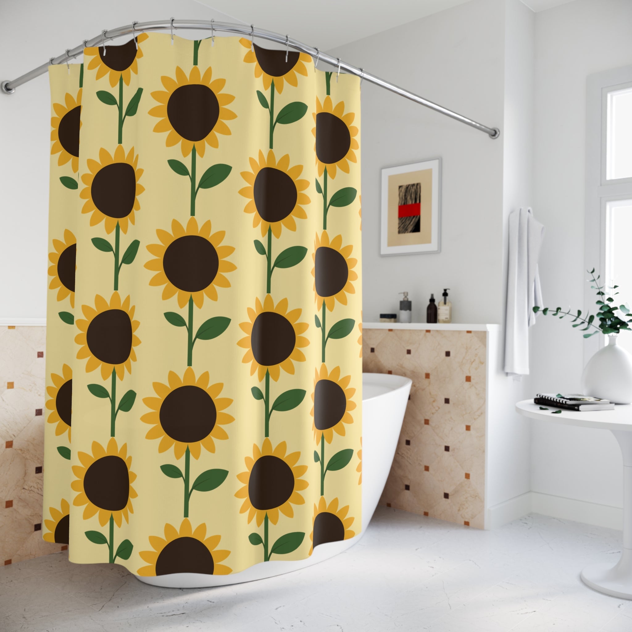 Sunny Floral Shower Curtain - Bright Bathroom Decor, Sunflower Pattern, Home Essential, Gift for Garden Lovers, Spring Decor