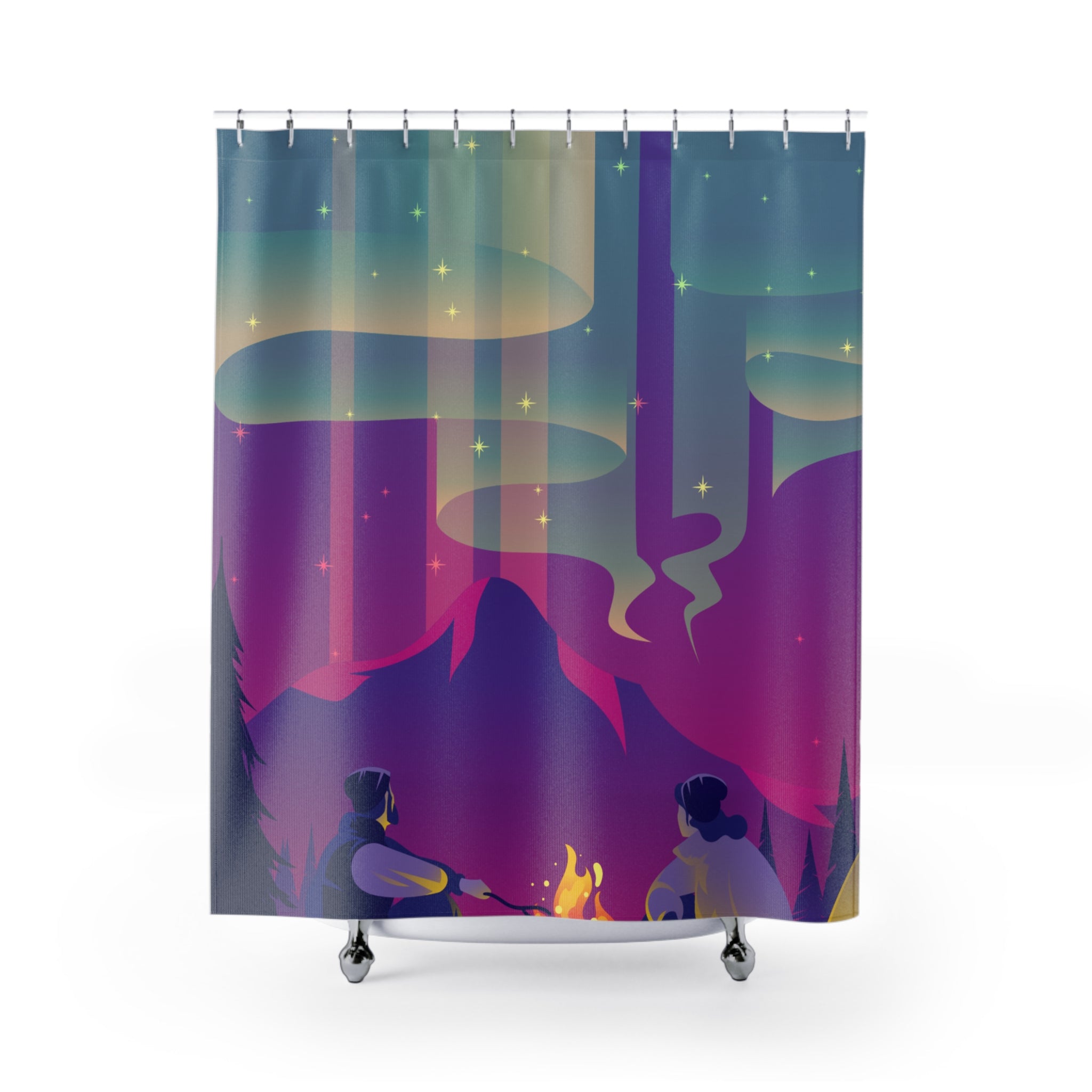 Celestial Northern Lights Couple Dreamscape Shower Curtain, Cosmic Bathroom Decor, Starry Night Shower Curtain, Boho Chic Shower Curtain, Home Spa Gift