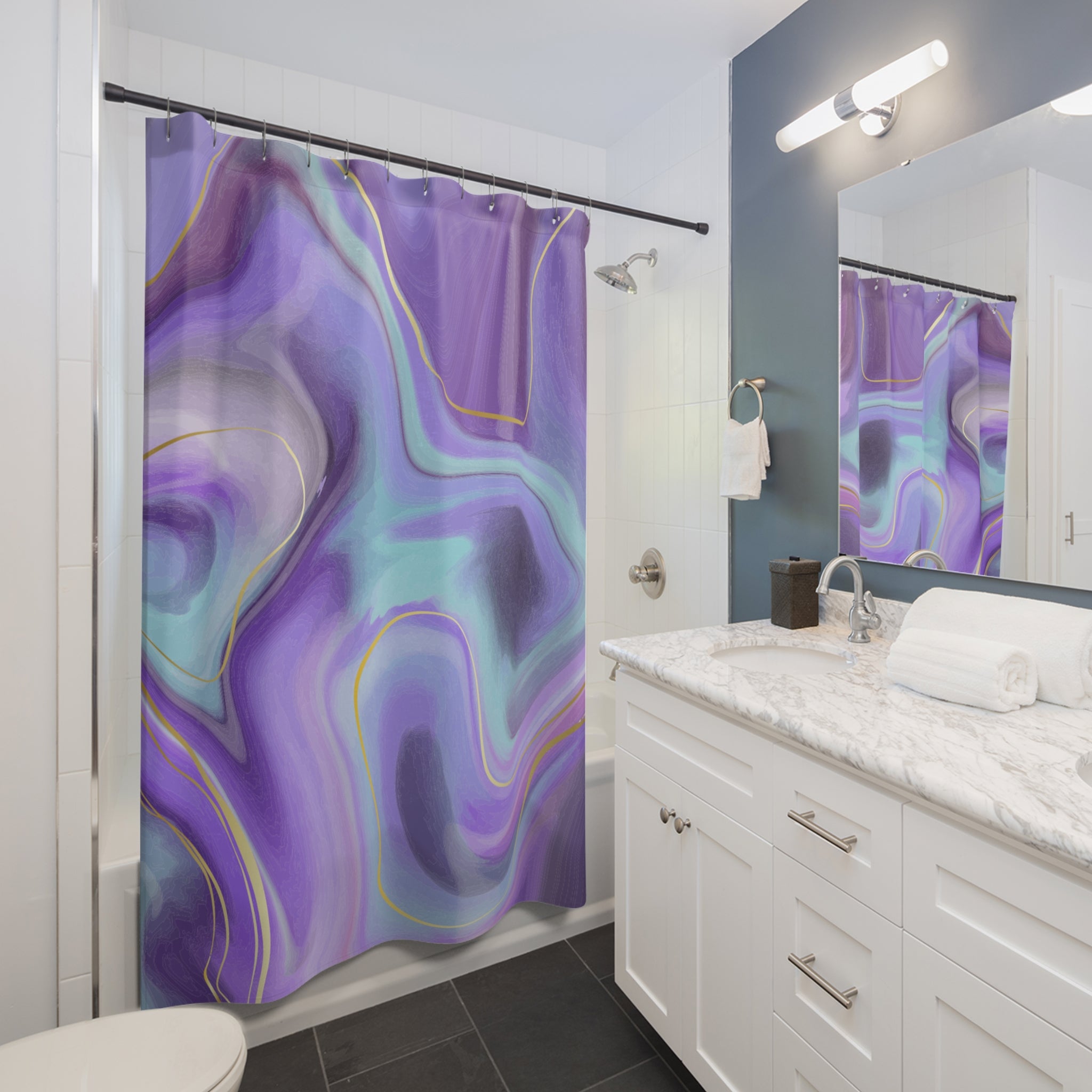 Vibrant Abstract Shower Curtain, Purple Wave Pattern Home Decor, Bathroom Accessories, Gift for Housewarming, Boho Style