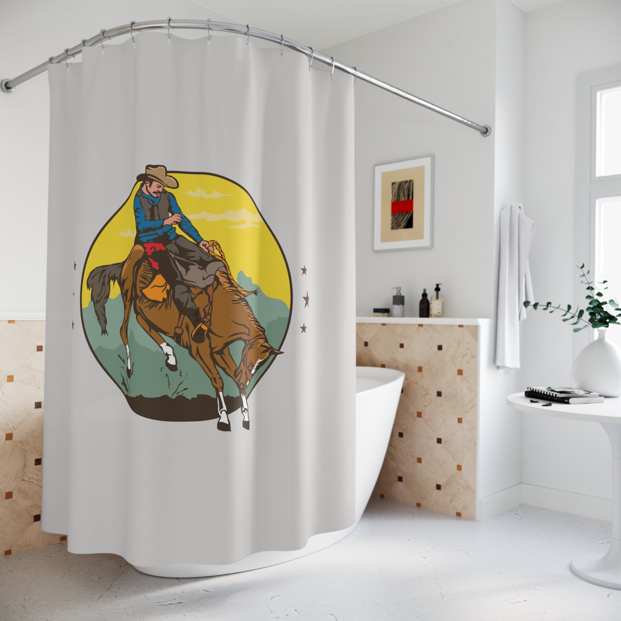 Cowboy Shower Curtain, Western Bathroom Decor, Rodeo Shower Curtain, Rustic Home Accessories, Equestrian Gifts, Horse Lover Decor