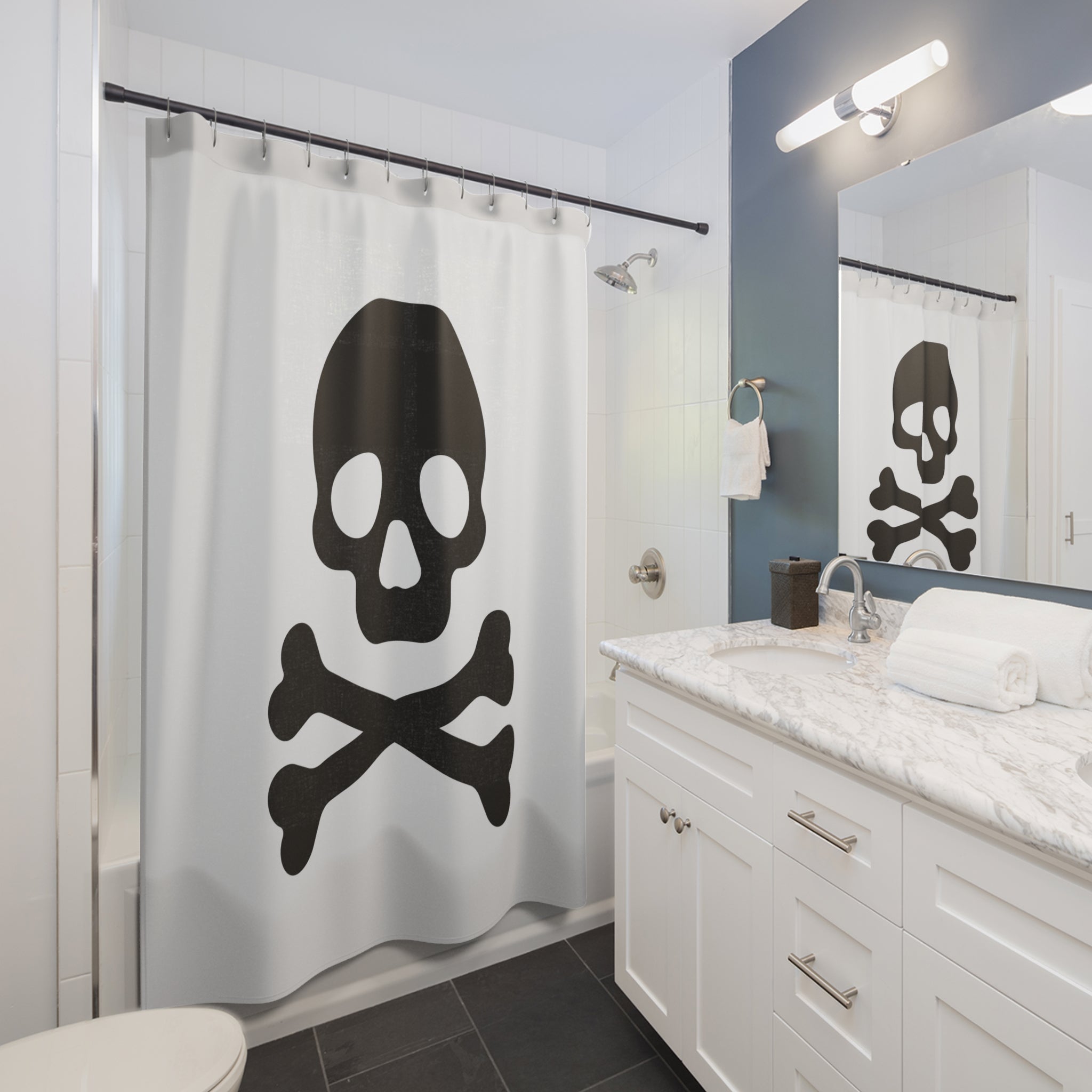 Edgy Skull Shower Curtain, Gothic Bathroom Decor, Pirate Theme, Halloween Home Accessory, Unique Gift Idea