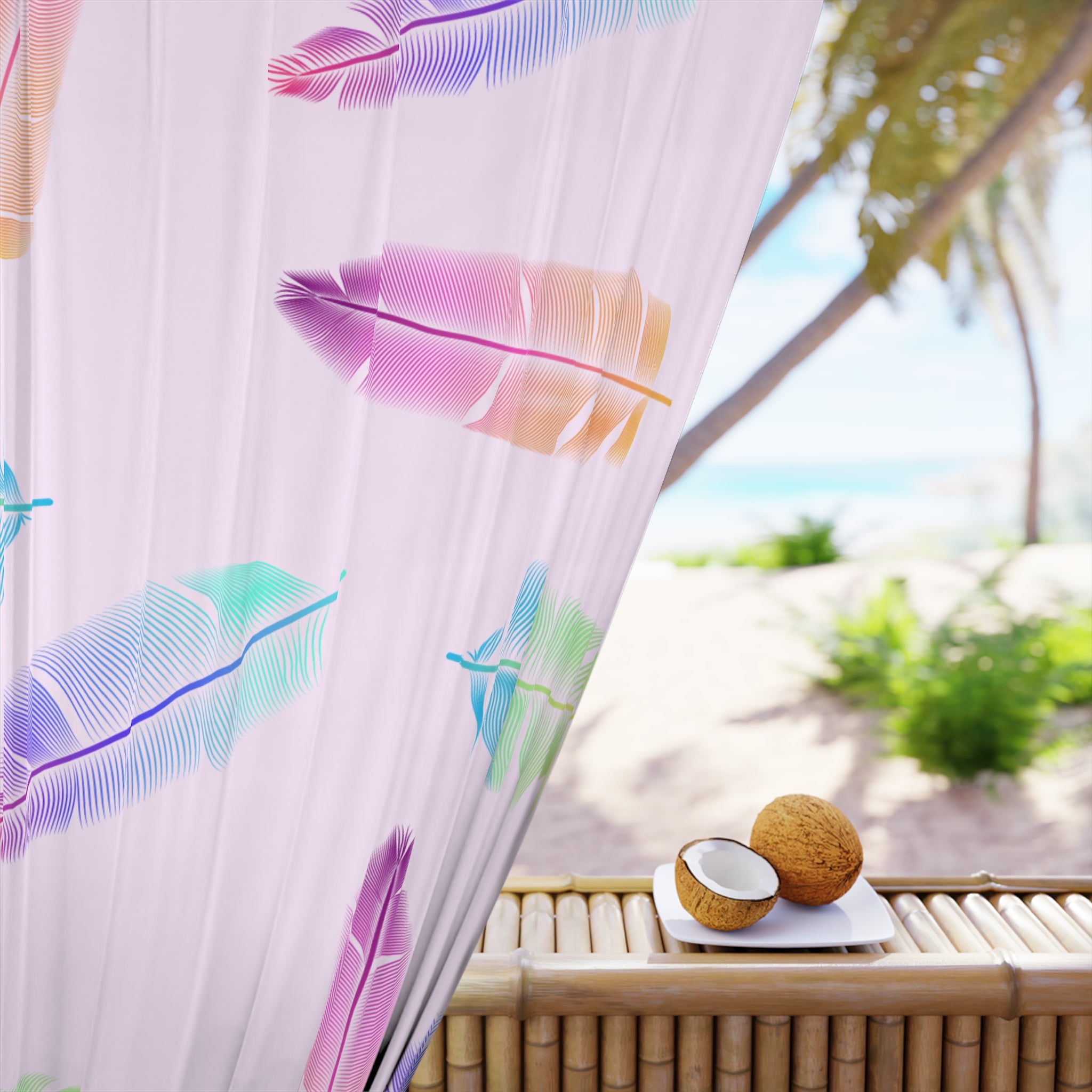 Boho Rainbow Feather Pattern Blackout Window Curtain