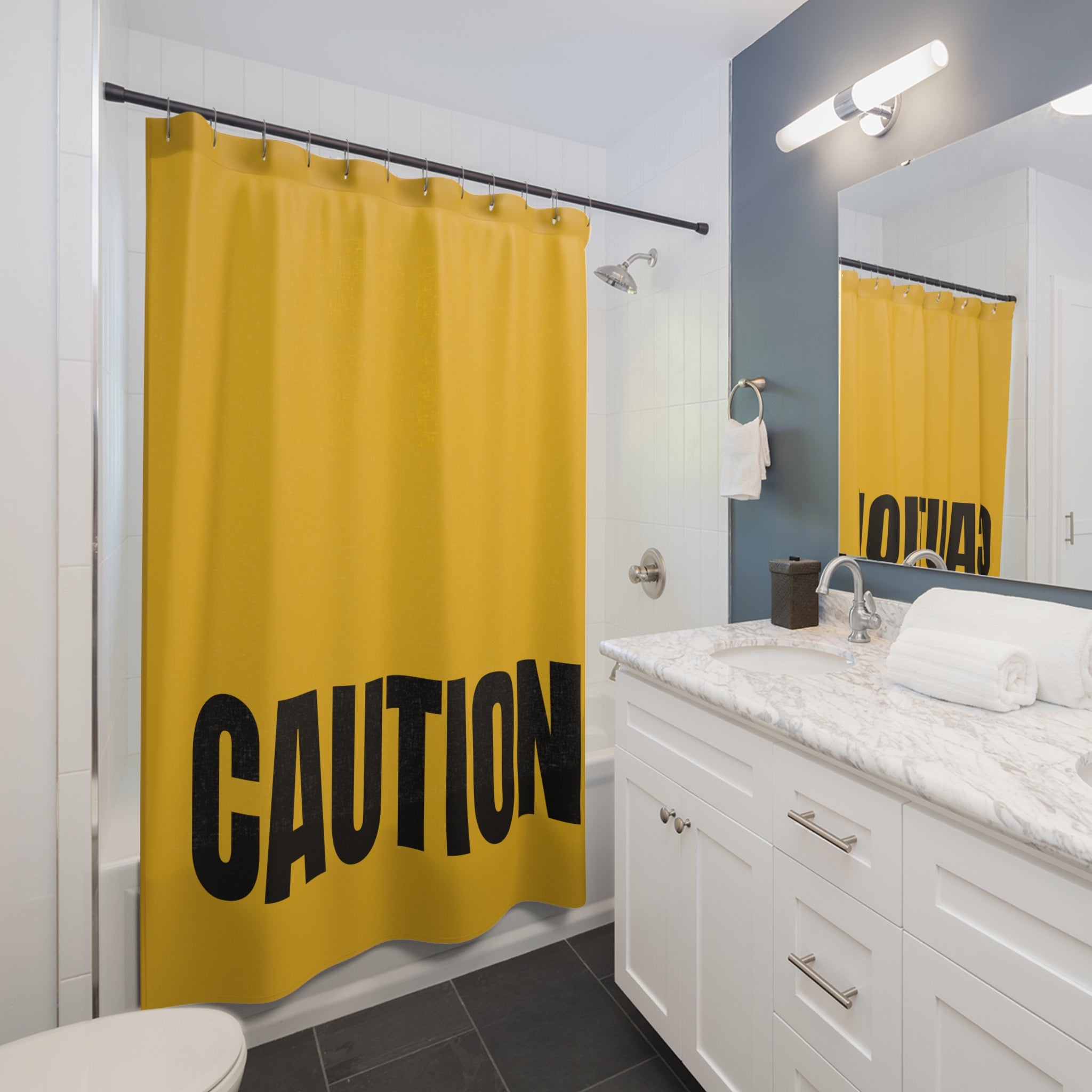 Bold Yellow and Black Caution Shower Curtain