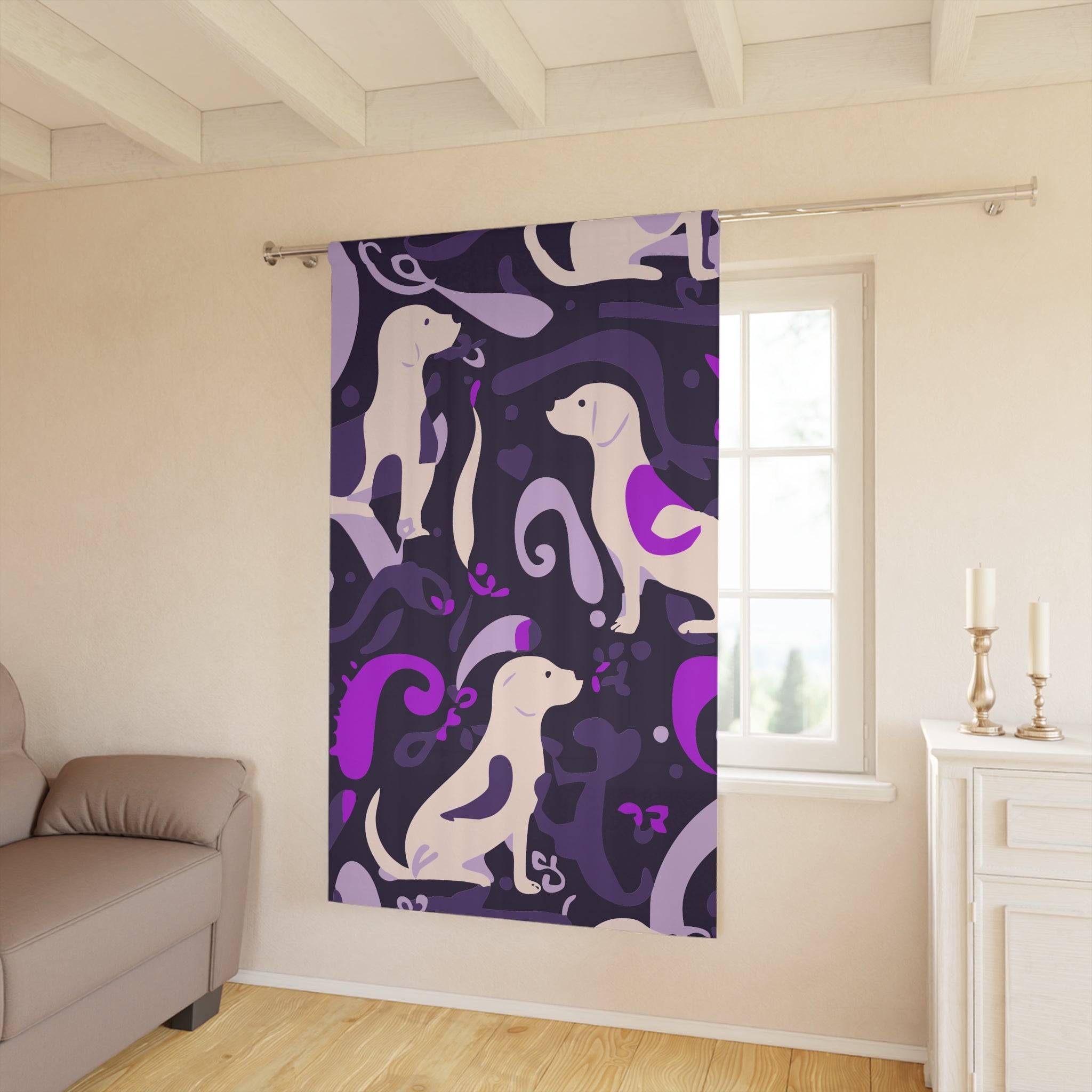 Whimsical Purplish Dog Swirl Blackout Window Curtain