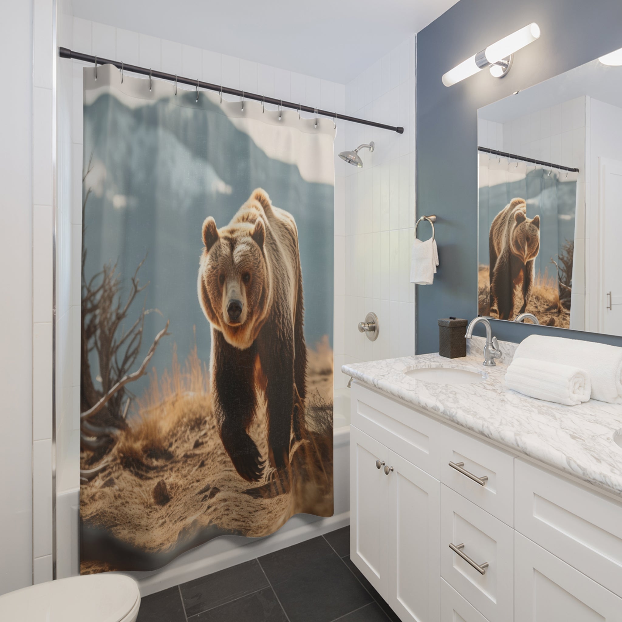 Wild Grizzly Bear Shower Curtain | Nature Decor, Bathroom Essentials, Gift for Wildlife Lovers, Rustic Home Accent, Animal Bathroom Decor