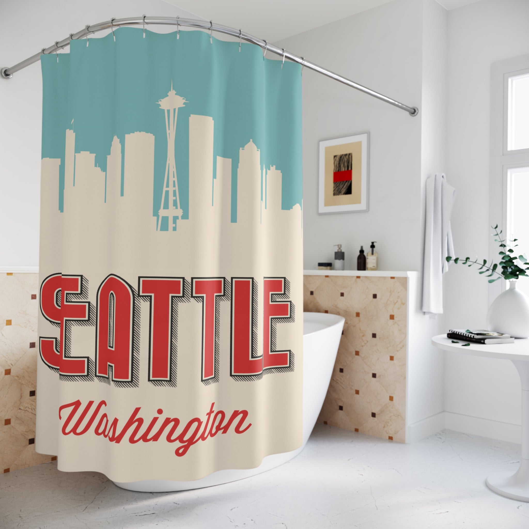 Seattle Skyline Shower Curtain, Urban Bath Decor, Gifts for Seattle Lovers, Bathroom Accessories, Home Decor