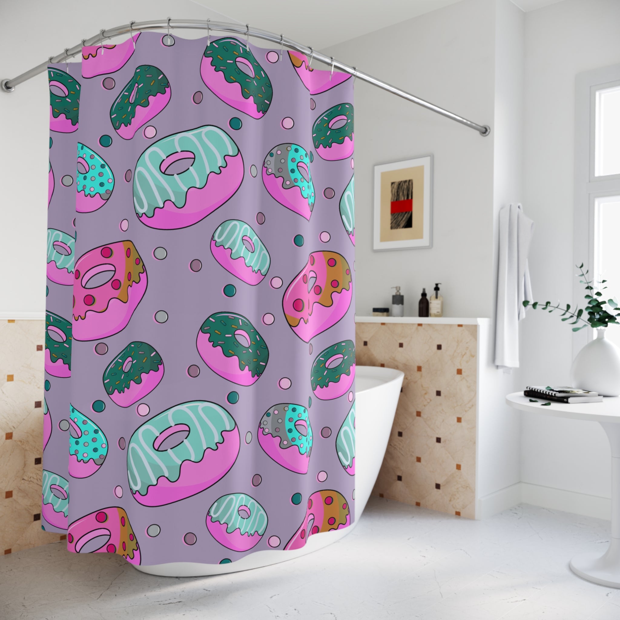 Sweeties Pink Donuts Pattern Shower Curtain