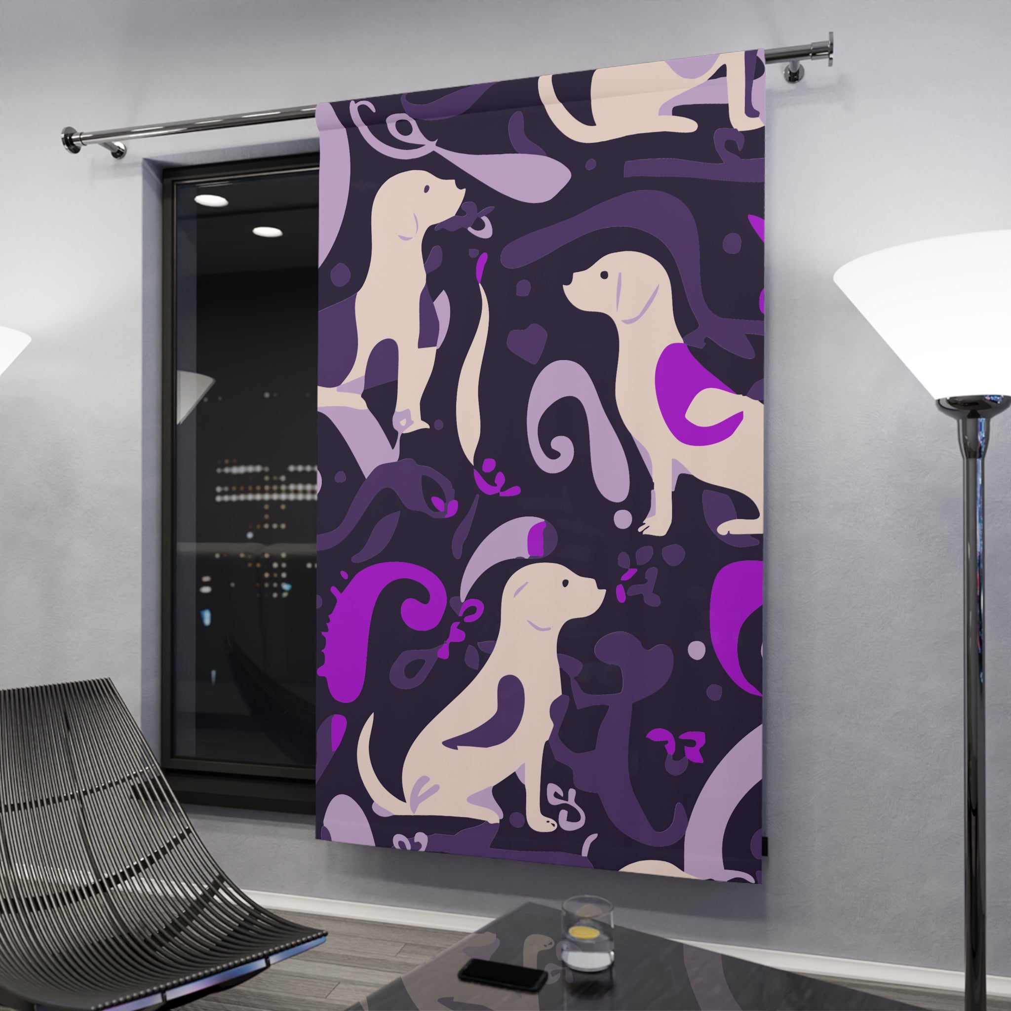 Whimsical Purplish Dog Swirl Blackout Window Curtain