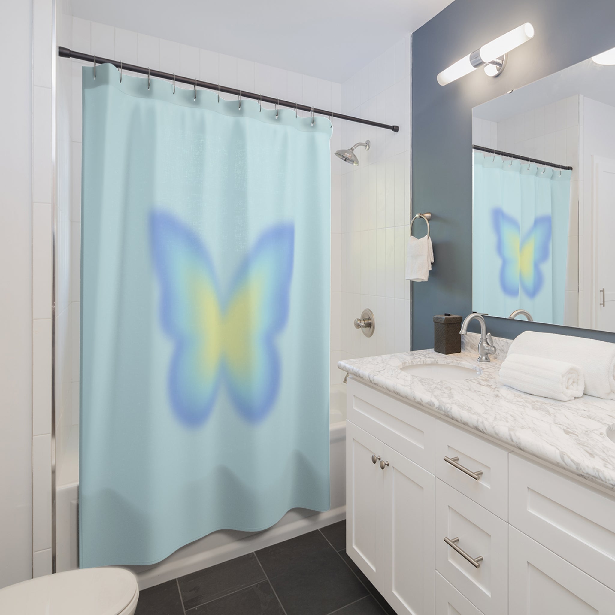 Aura Butterfly Bliss Shower Curtain, Nature-Inspired Home Decor, Boho Bathroom Accessories, Colorful Bath Curtain, Gift for Her, Spring Decor