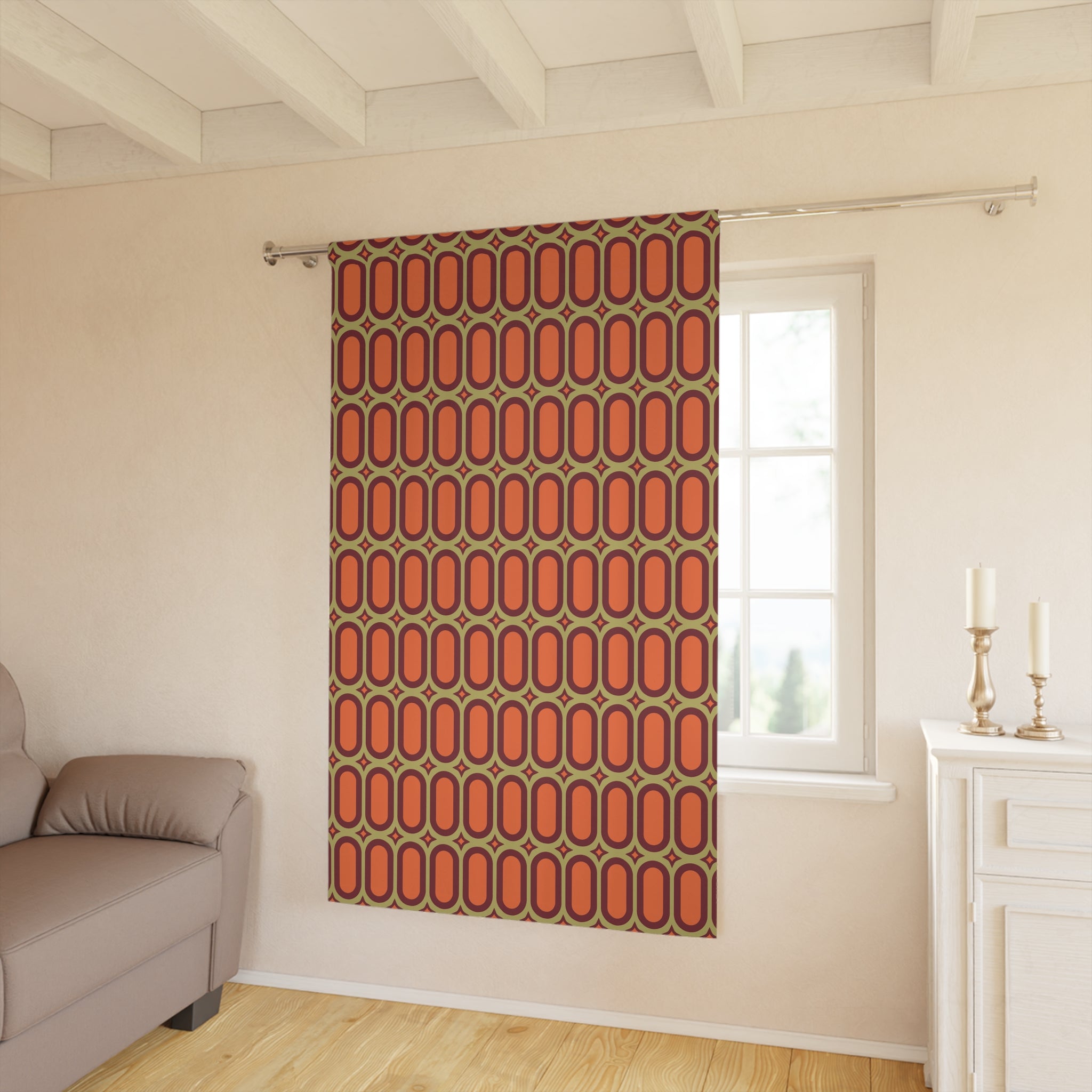 Retro Oval Things Pattern Blackout Window Curtain