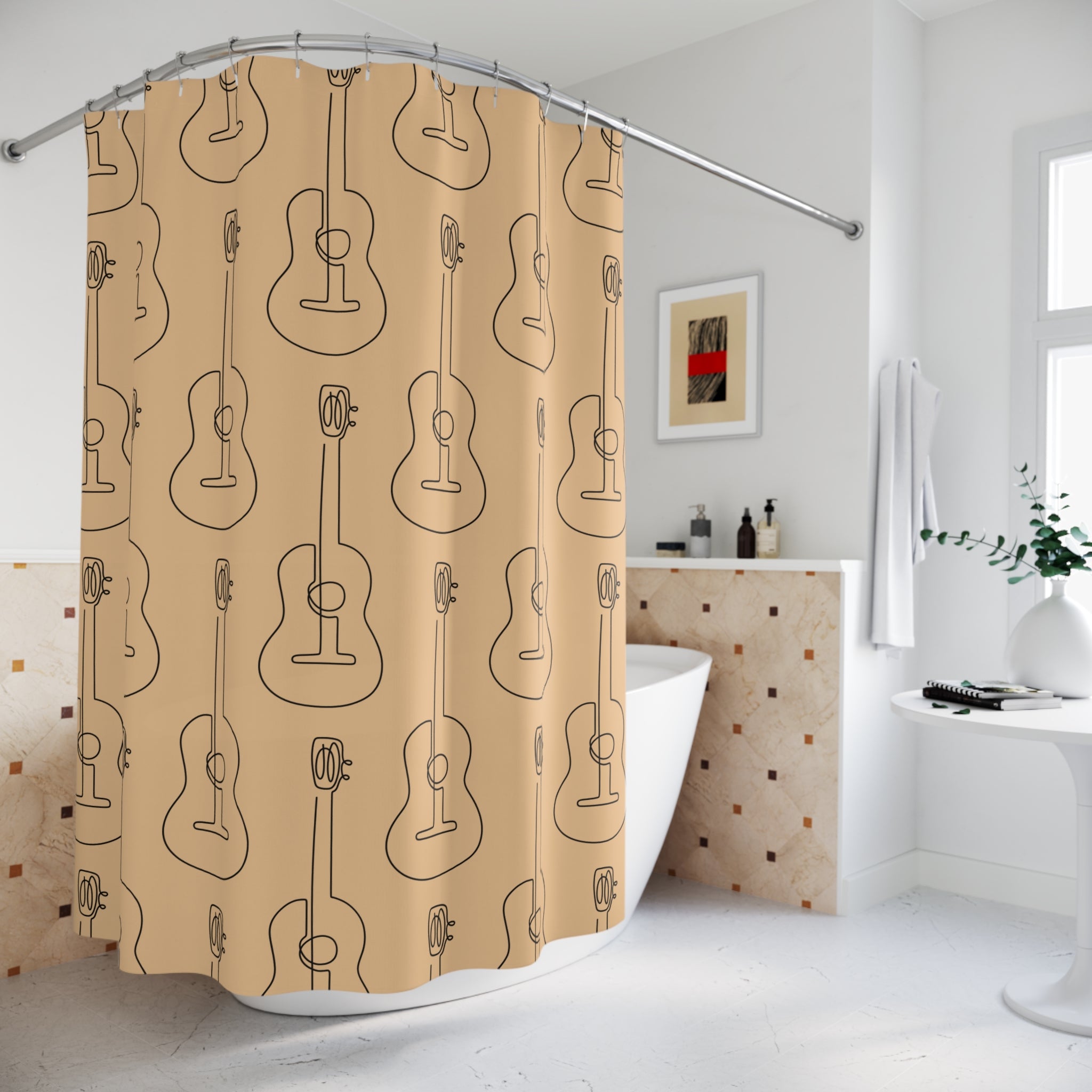 Guitar Minimalist Shower Curtain, Musical Bathroom Decor, Gift for Musicians, Rustic Home Accessories, Unique Gift for Music Lovers
