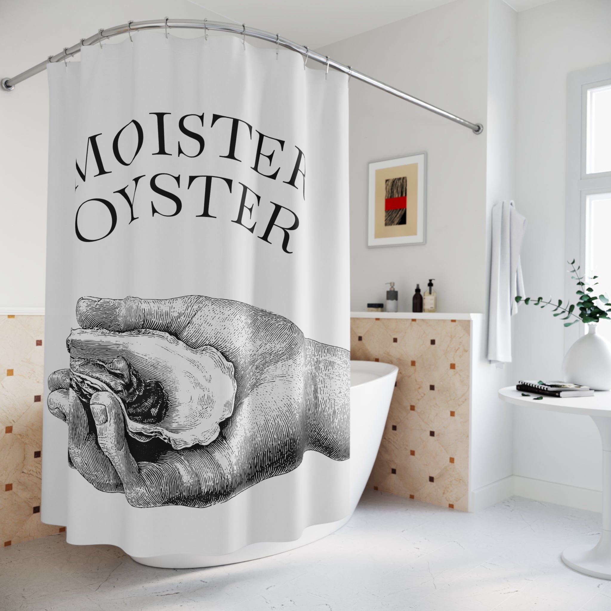 Vintage Moister Oyster Shower Curtain, Nautical Bathroom Decor, Coastal Home Accent, Unique Gift for Seafood Lovers