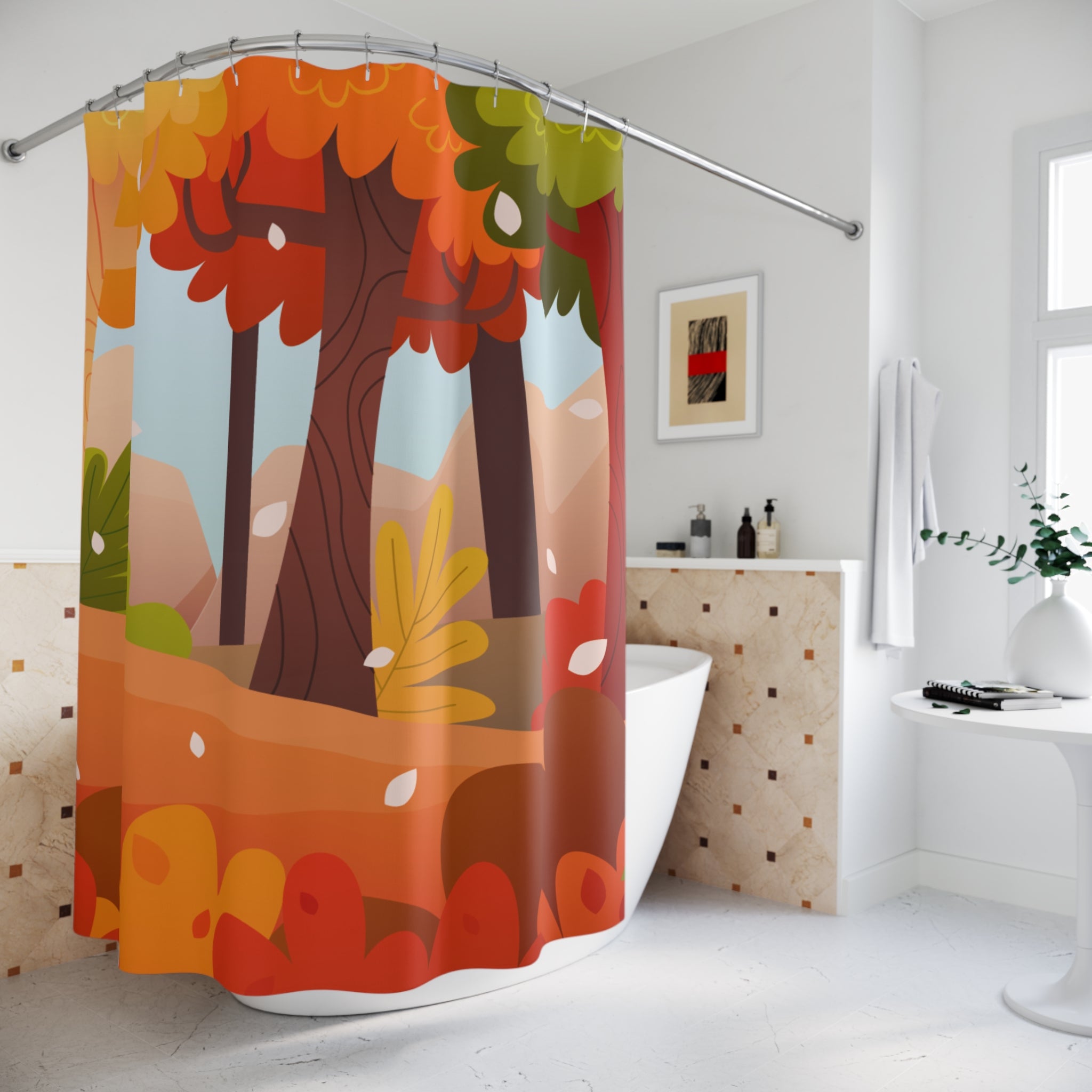 Autumn Forest Shower Curtain, Cozy Bathroom Decor, Nature Lover Gift, Fall Home Accent, Seasonal Celebration