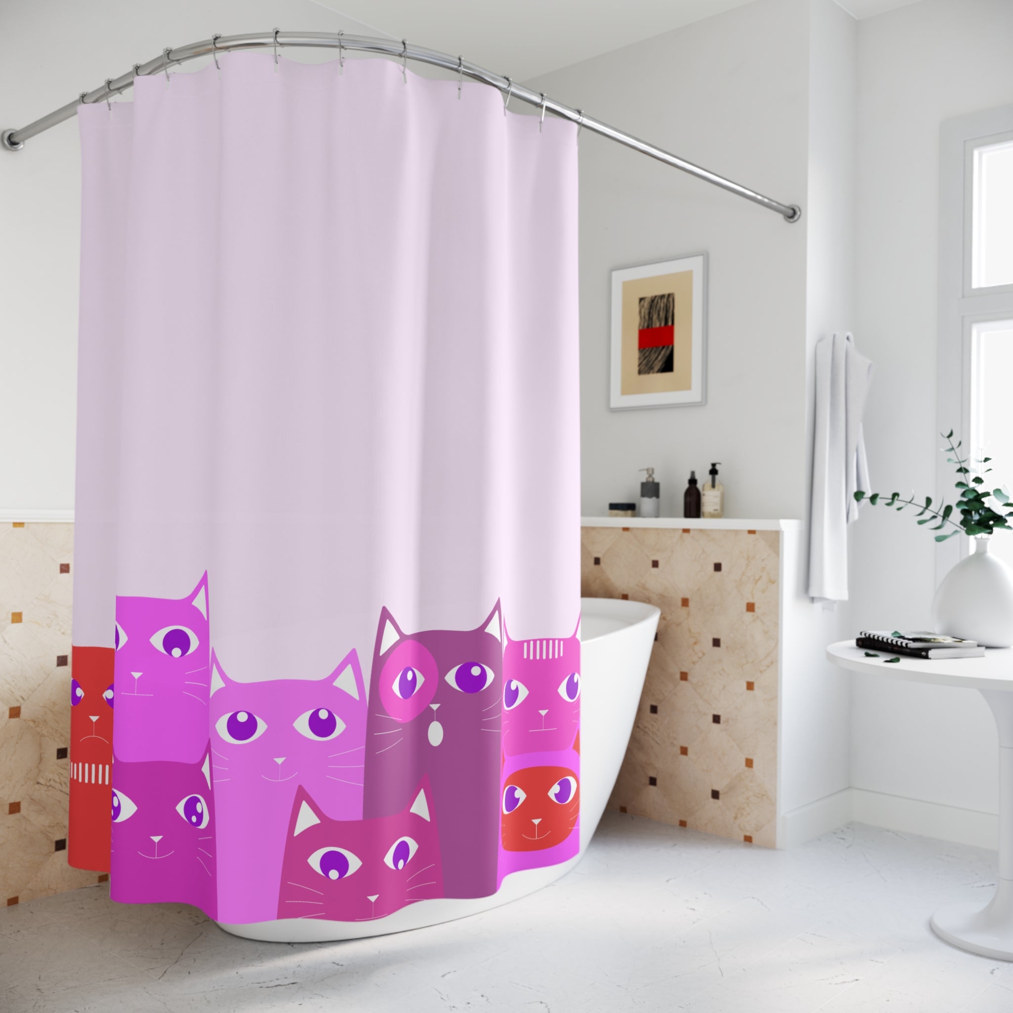 Curious Group of Pink Cats Shower Curtain