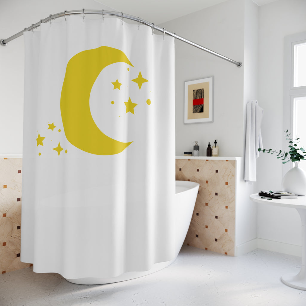 Celestial Moon & Stars on Off White Shower Curtain