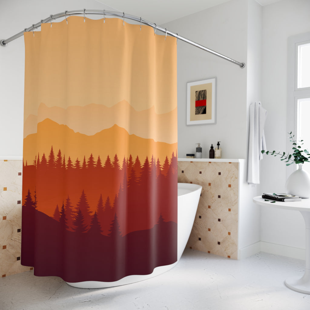 Sunset Mountain Shower Curtain, Boho Bathroom Decor, Nature-Inspired Curtain, Home Spa Aesthetic, Gift for Nature Lovers