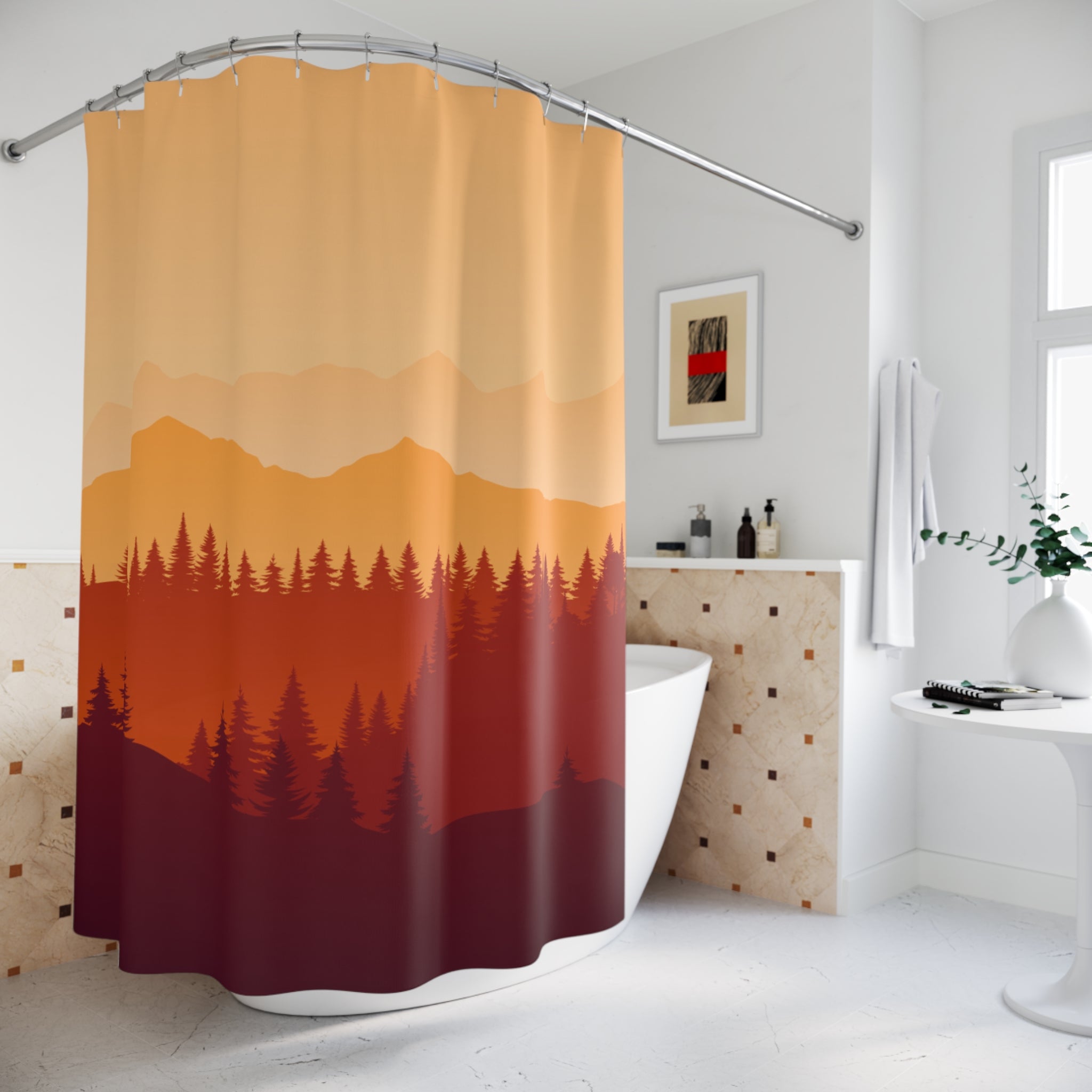 Sunset Mountain Shower Curtain, Boho Bathroom Decor, Nature-Inspired Curtain, Home Spa Aesthetic, Gift for Nature Lovers