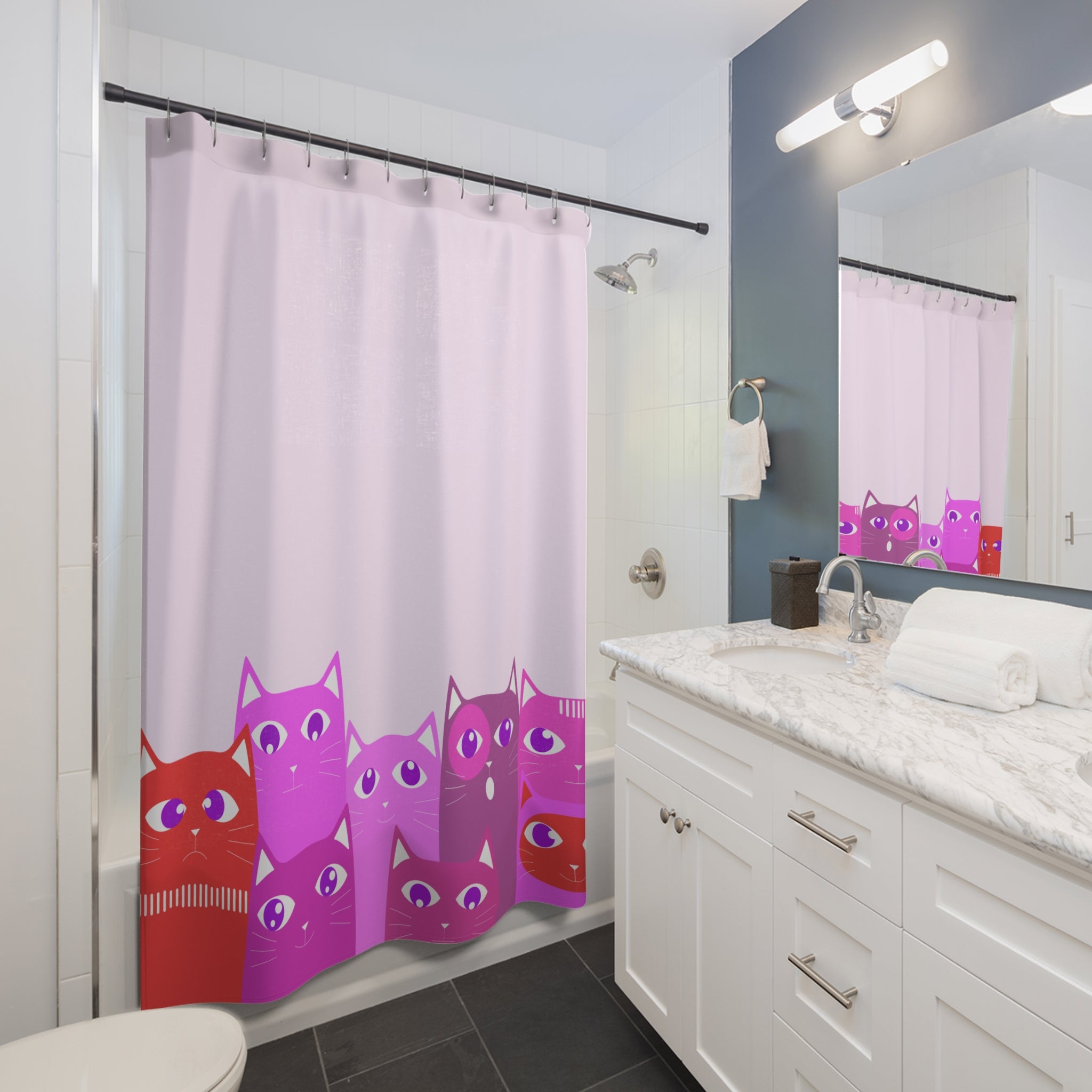 Curious Group of Pink Cats Shower Curtain