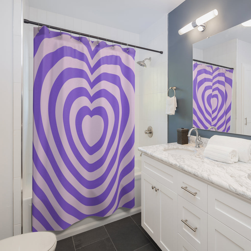 Purple Heart Shower Curtain, Modern Bathroom Decor, Gift for Her, Valentine's Day Decor, Love Theme