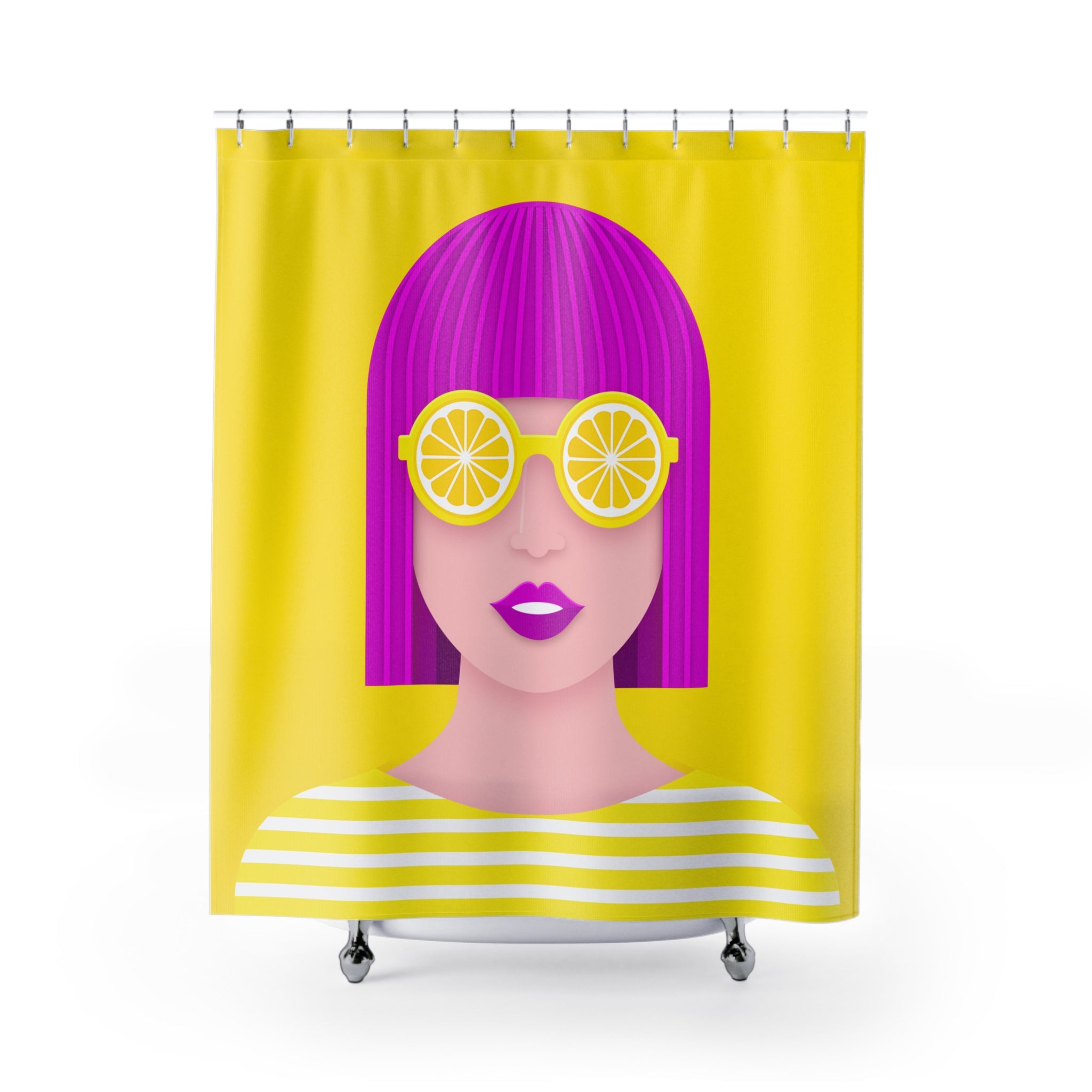 Vibrant Retro Woman Shower Curtain with Lemon Sunglasses Design, Fun Bathroom Decor, Colorful Home Accent, Gift for Summer Lovers, Brighten [...]