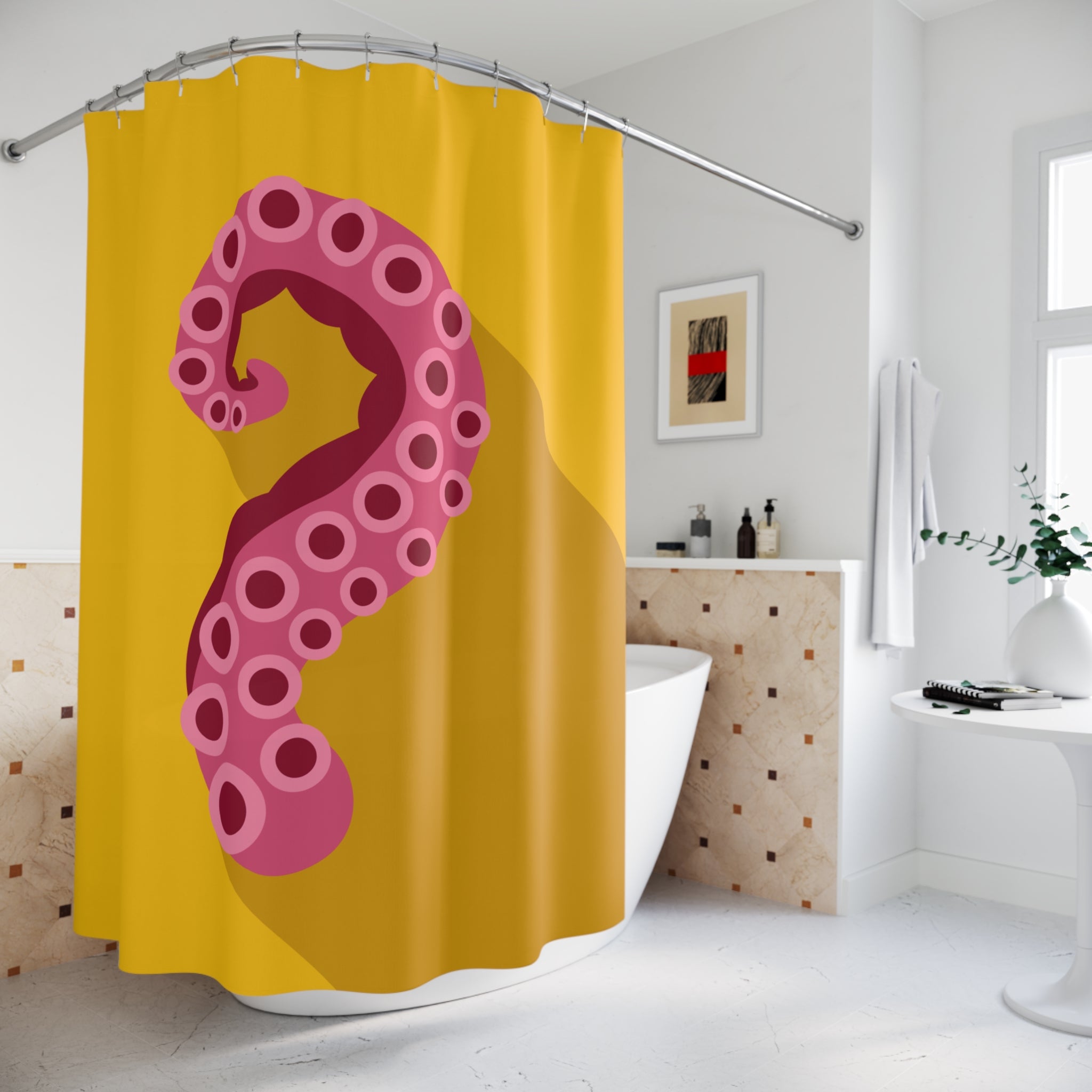 Whimsical Octopus Shower Curtain, Nautical Home Decor, Unique Bathroom Accessory, Gift for Ocean Lovers, Vibrant Yellow Design
