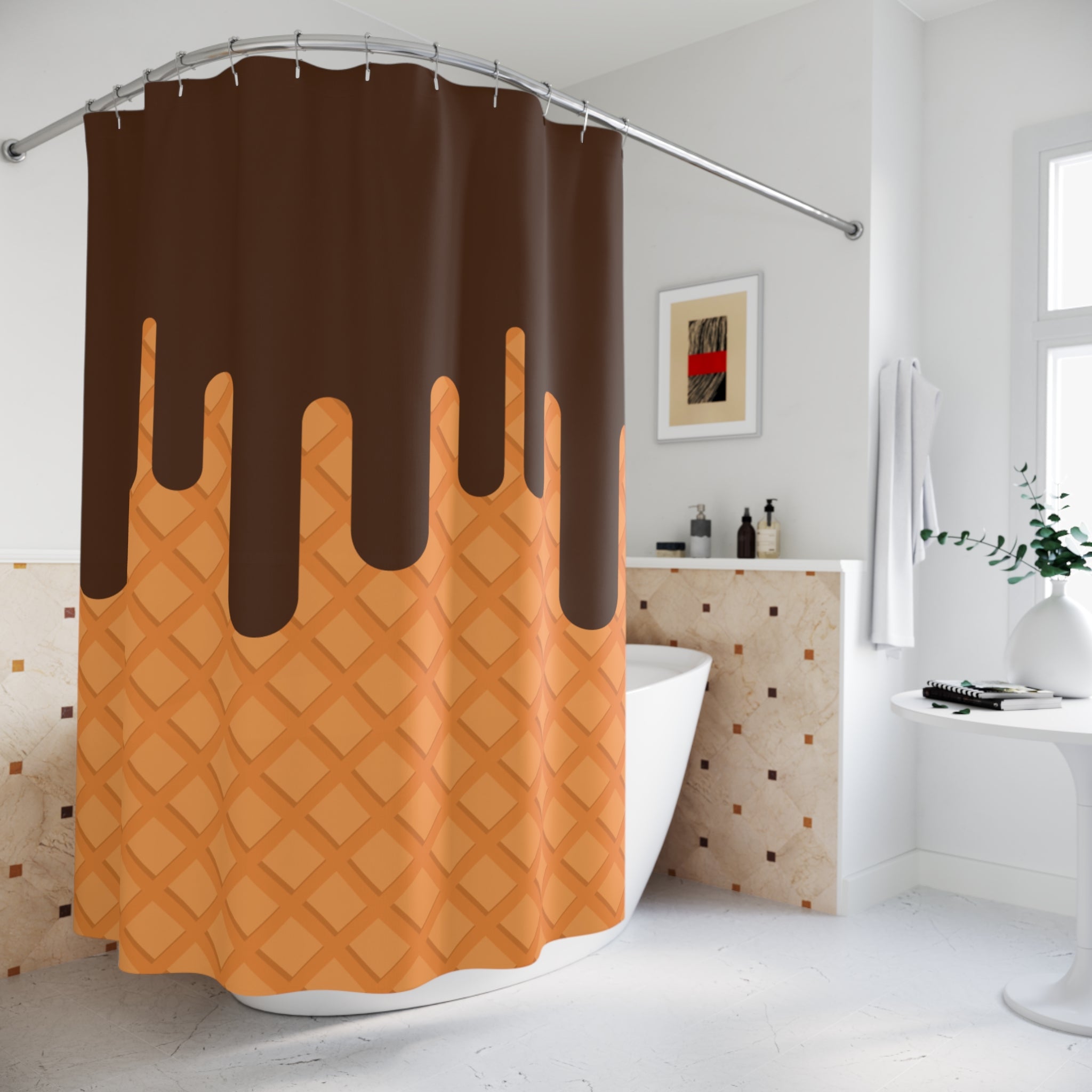 Chocolate Drizzle Ice Cream Shower Curtain, Fun Bathroom Decor, Modern Art, Gifts for Bakers, Kitchen Theme, Unique Home Accessory