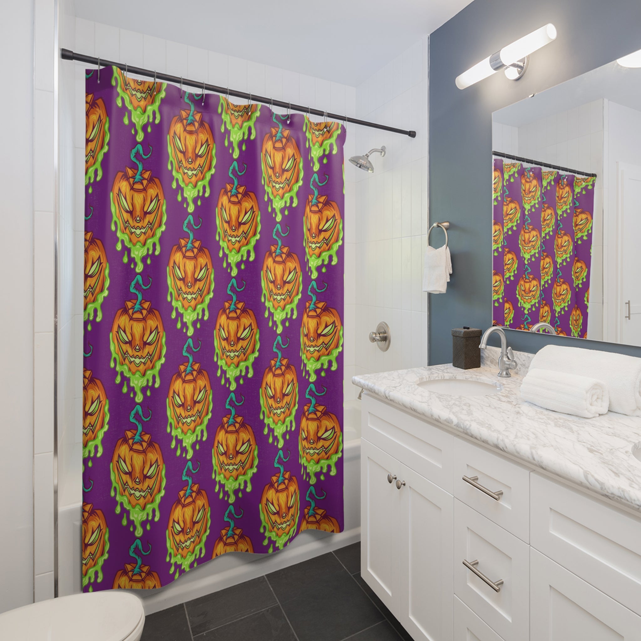 Spooky Pumpkin Shower Curtain, Halloween Decor, Bathroom Accessories, Holiday Gift, Fun Home Decor, Pumpkin Pattern