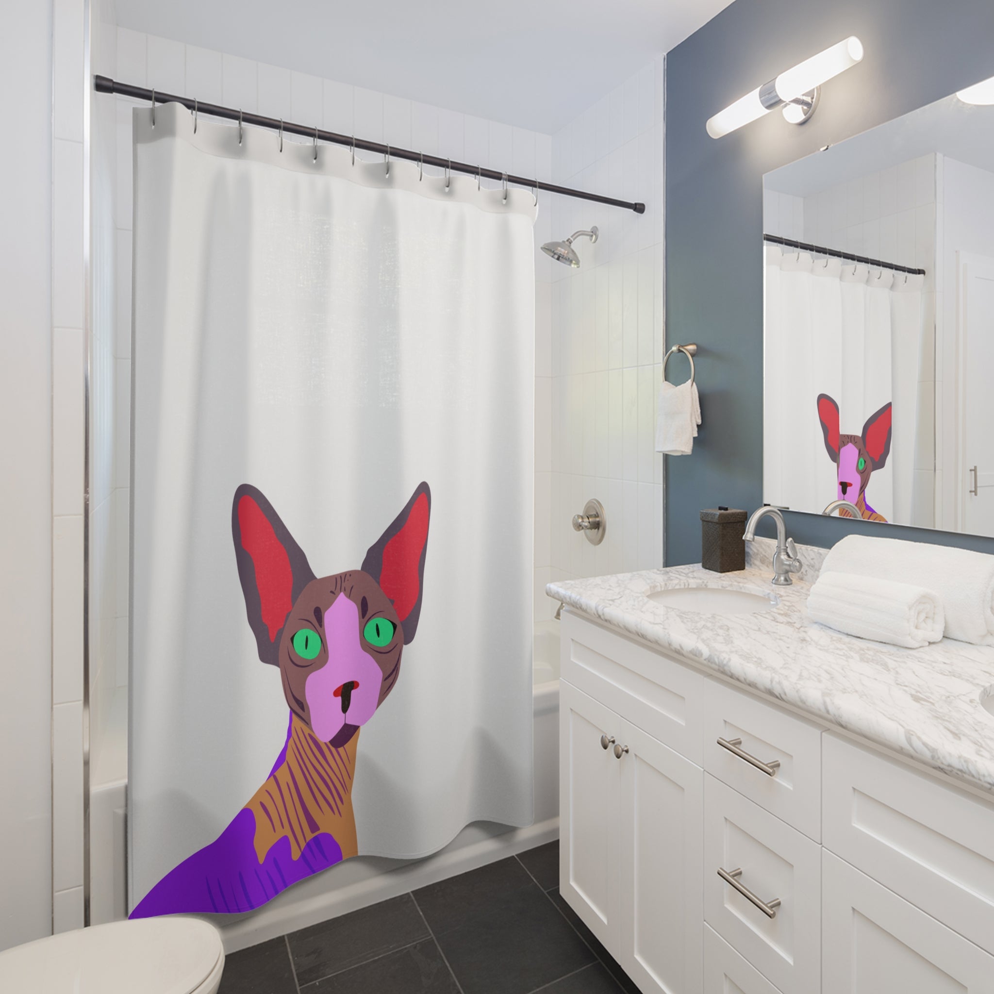 Bold AF Colorful Sphynx Cat on Off White Shower Curtain