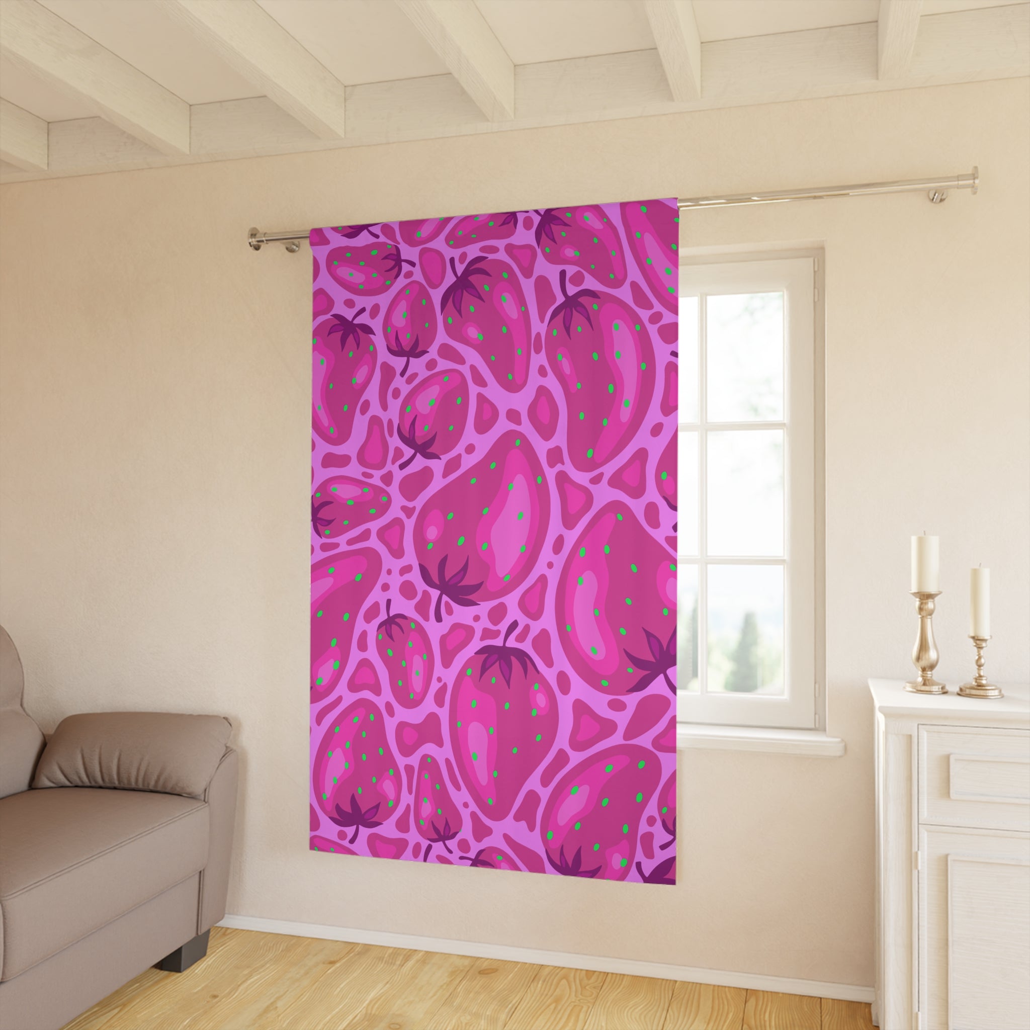 Strawberry Dreams Pink Pattern Blackout Window Curtain