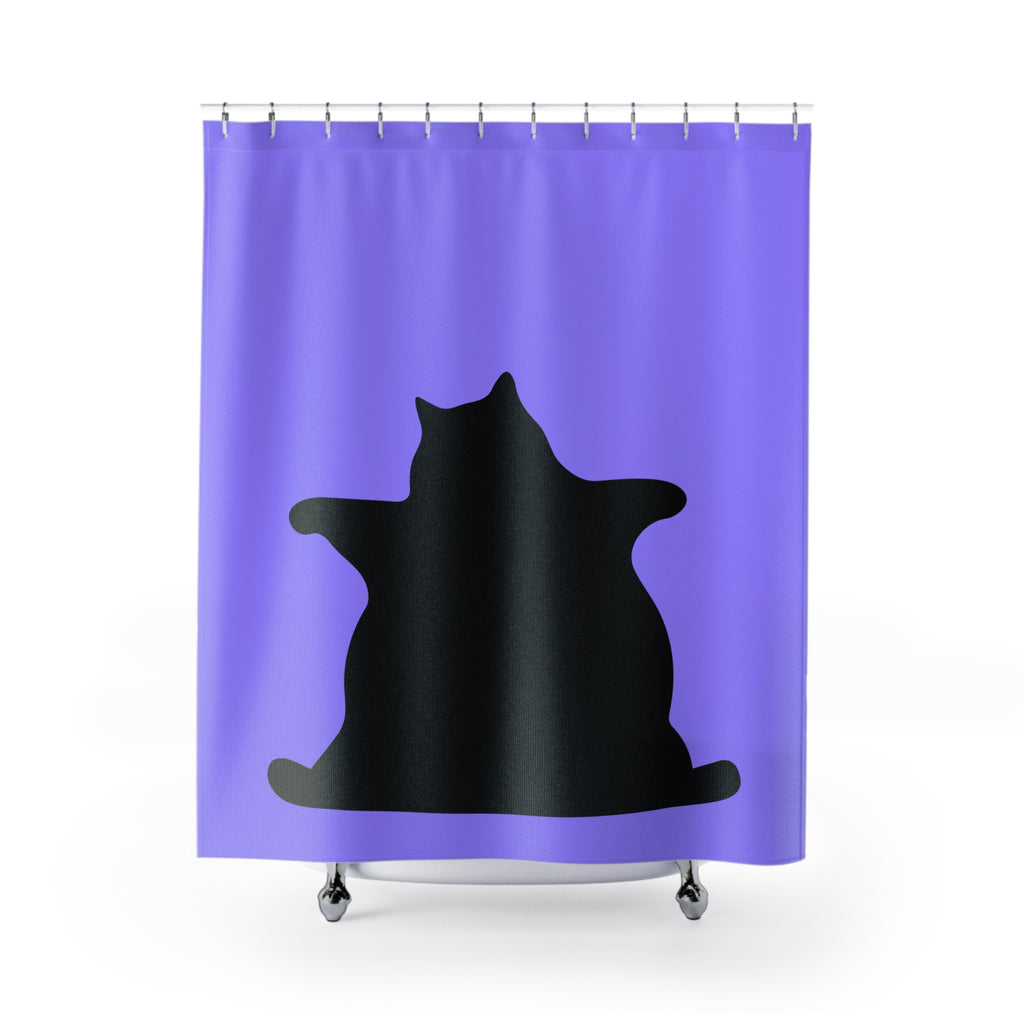 Big Bold and Chonky Cat Silhouette Shower Curtain - Cozy Bathroom Decor for Cat Lovers, Fun Gifts, Animal Lovers, Purple Bath Accessory
