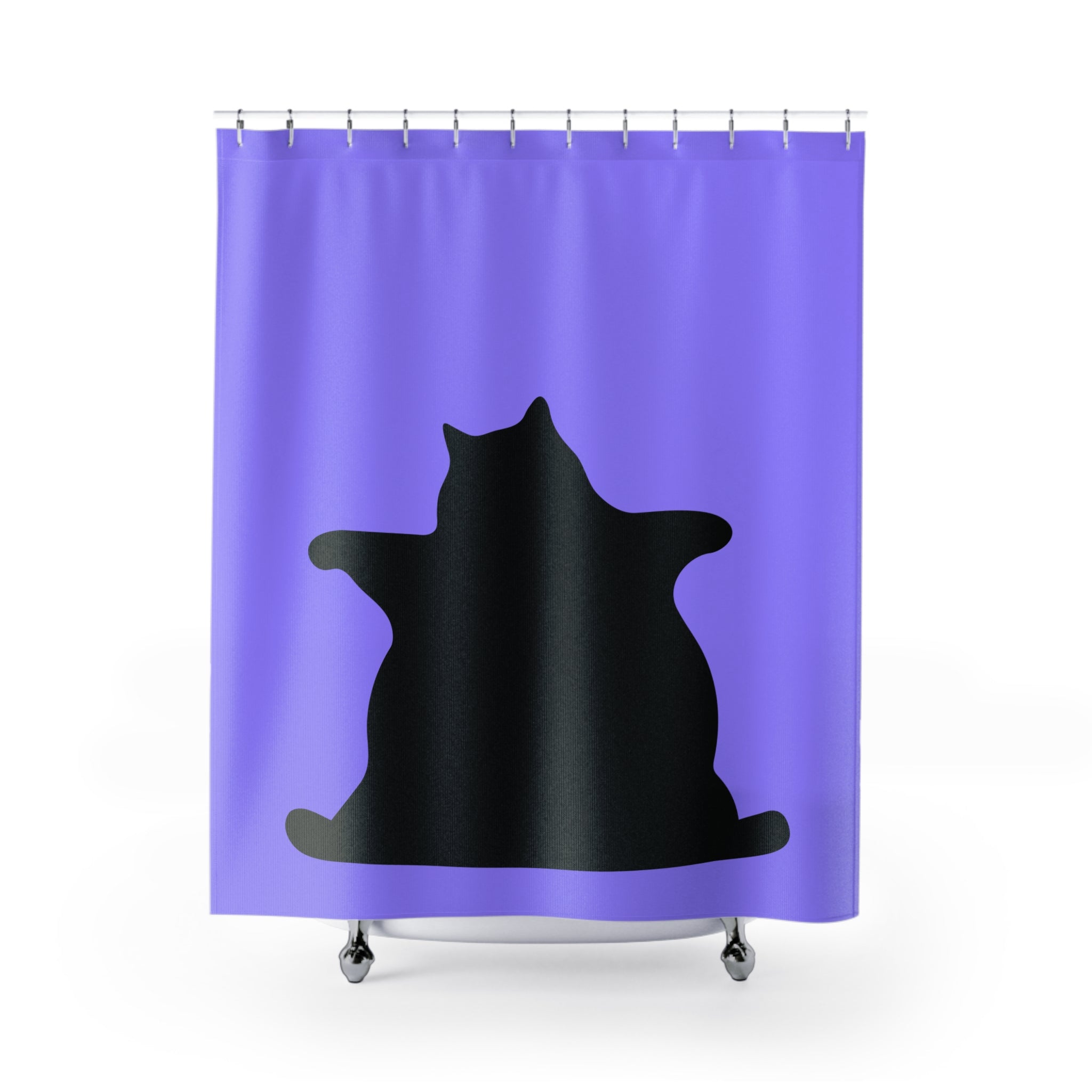 Big Bold and Chonky Cat Silhouette Shower Curtain - Cozy Bathroom Decor for Cat Lovers, Fun Gifts, Animal Lovers, Purple Bath Accessory