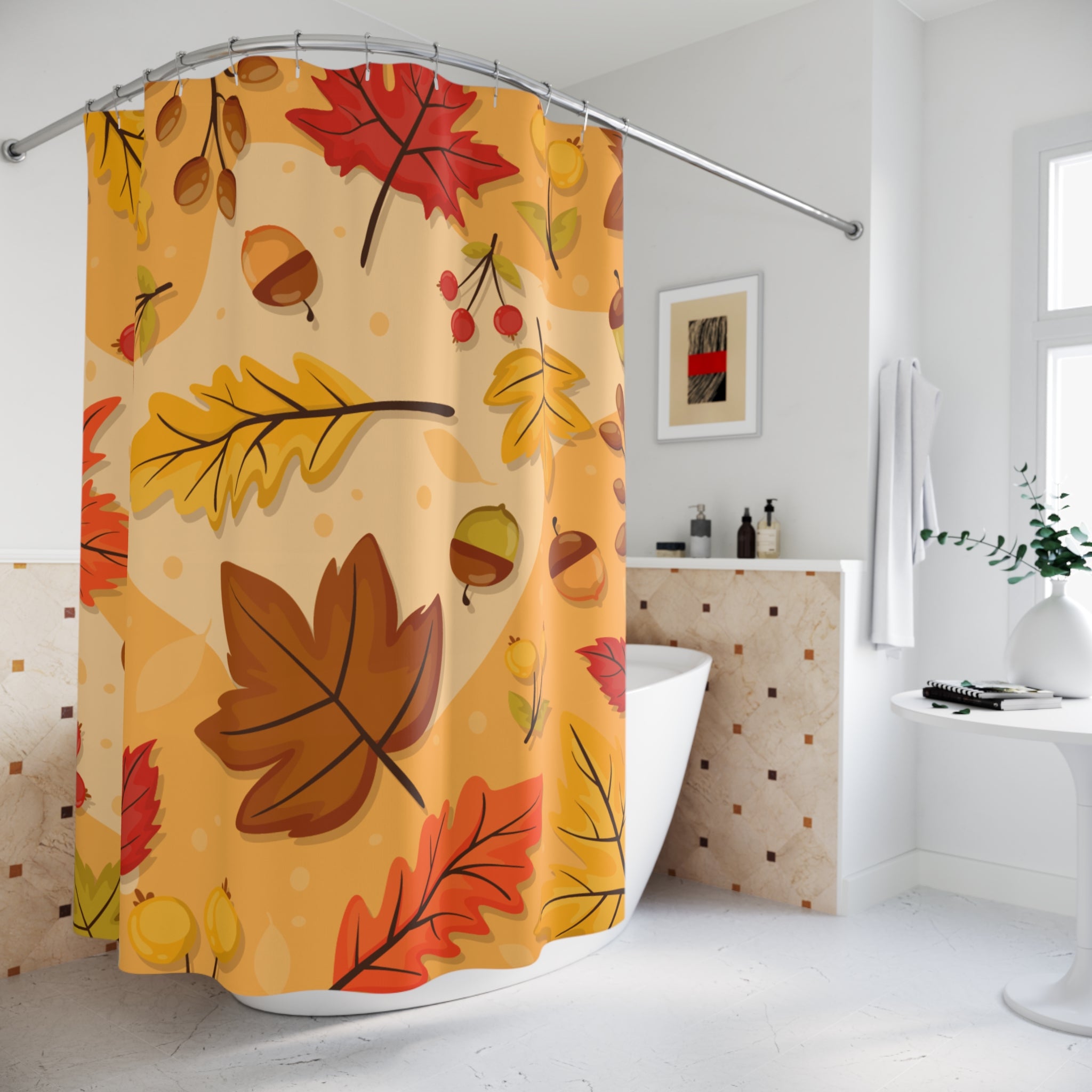 Autumn Leaves Shower Curtain, Fall Decor for Home, Seasonal Bathroom Accessory, Thanksgiving Gift, Cozy Vibe
