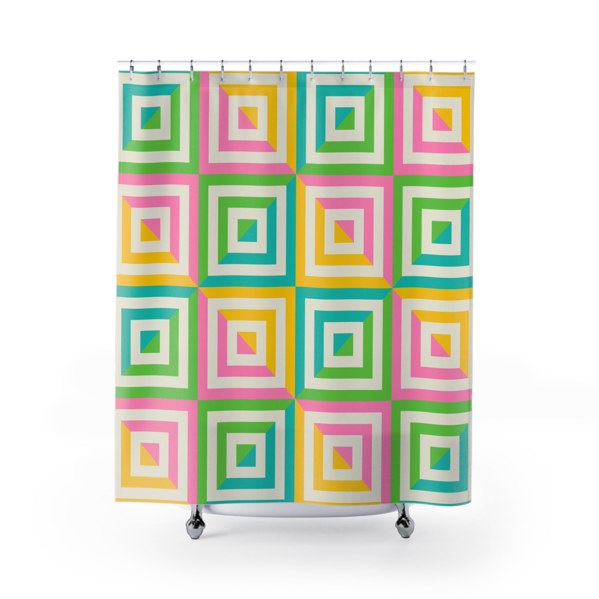 Colorful Geometric Shower Curtain for Vibrant Bathroom Decor, Fun Bathroom Accessories, Bright and Bold Home Decor, Patterned Shower Curtain