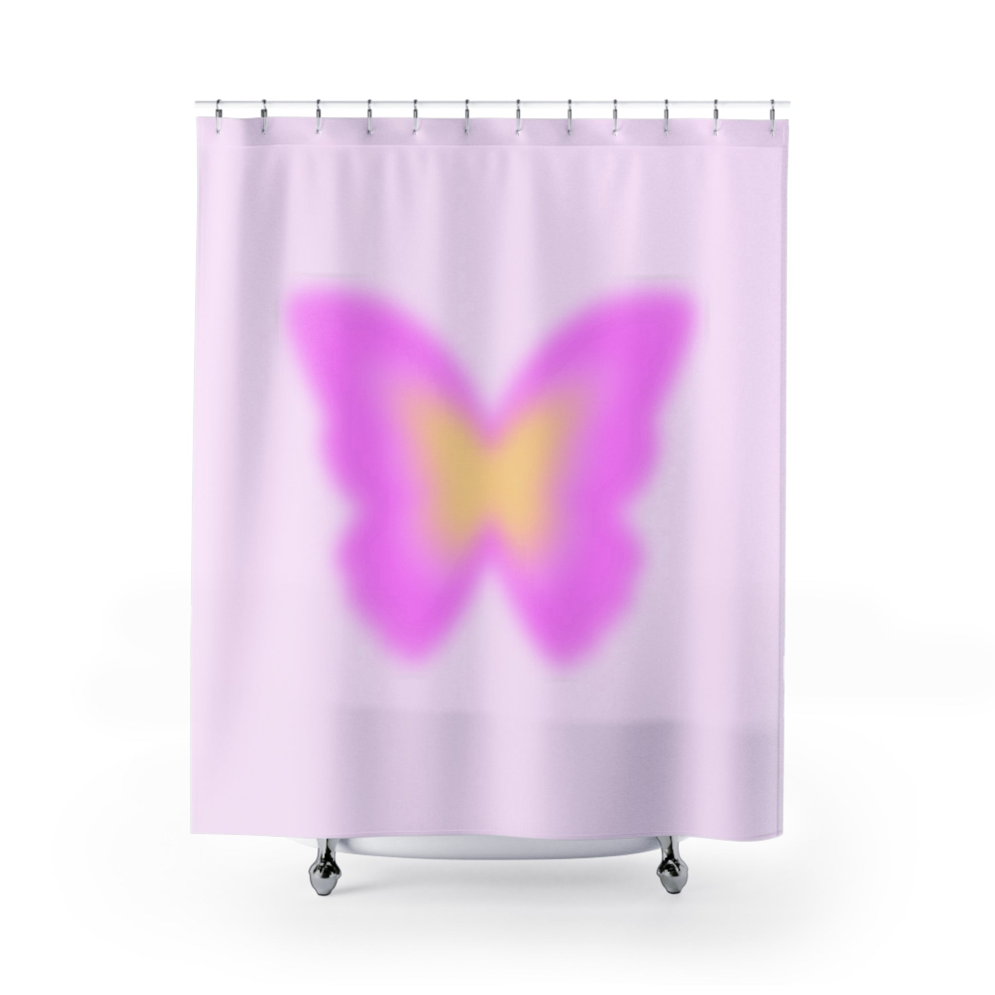 Aura Butterfly Bliss Shower Curtain | Floral Bathroom Decor, Boho Shower Curtain, Spring Vibes, Gift for Nature Lovers, Pink Butterfly Design