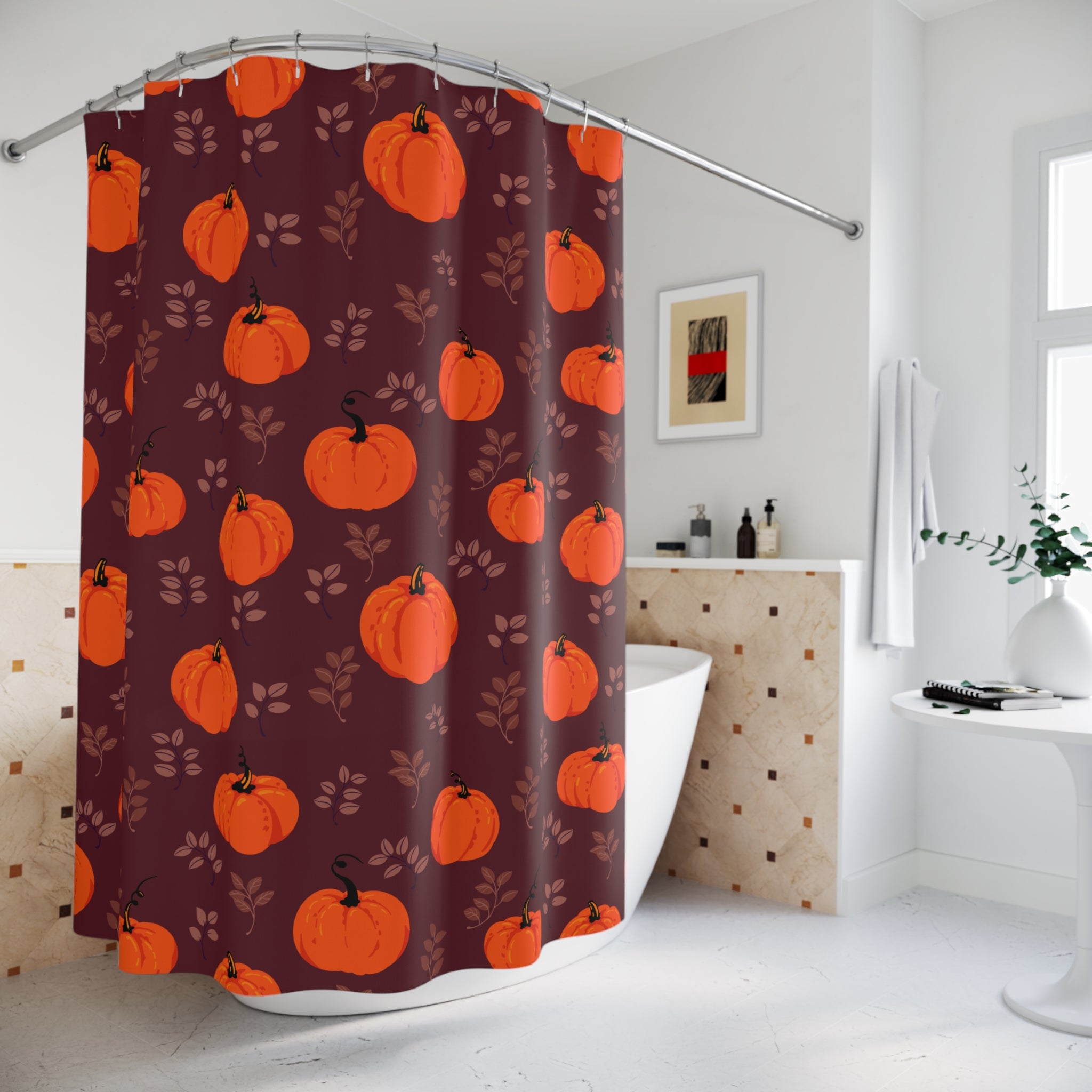 Pumpkin Spice Shower Curtain, Autumn Decor, Farmhouse Style, Halloween Bathroom, Seasonal Home Living