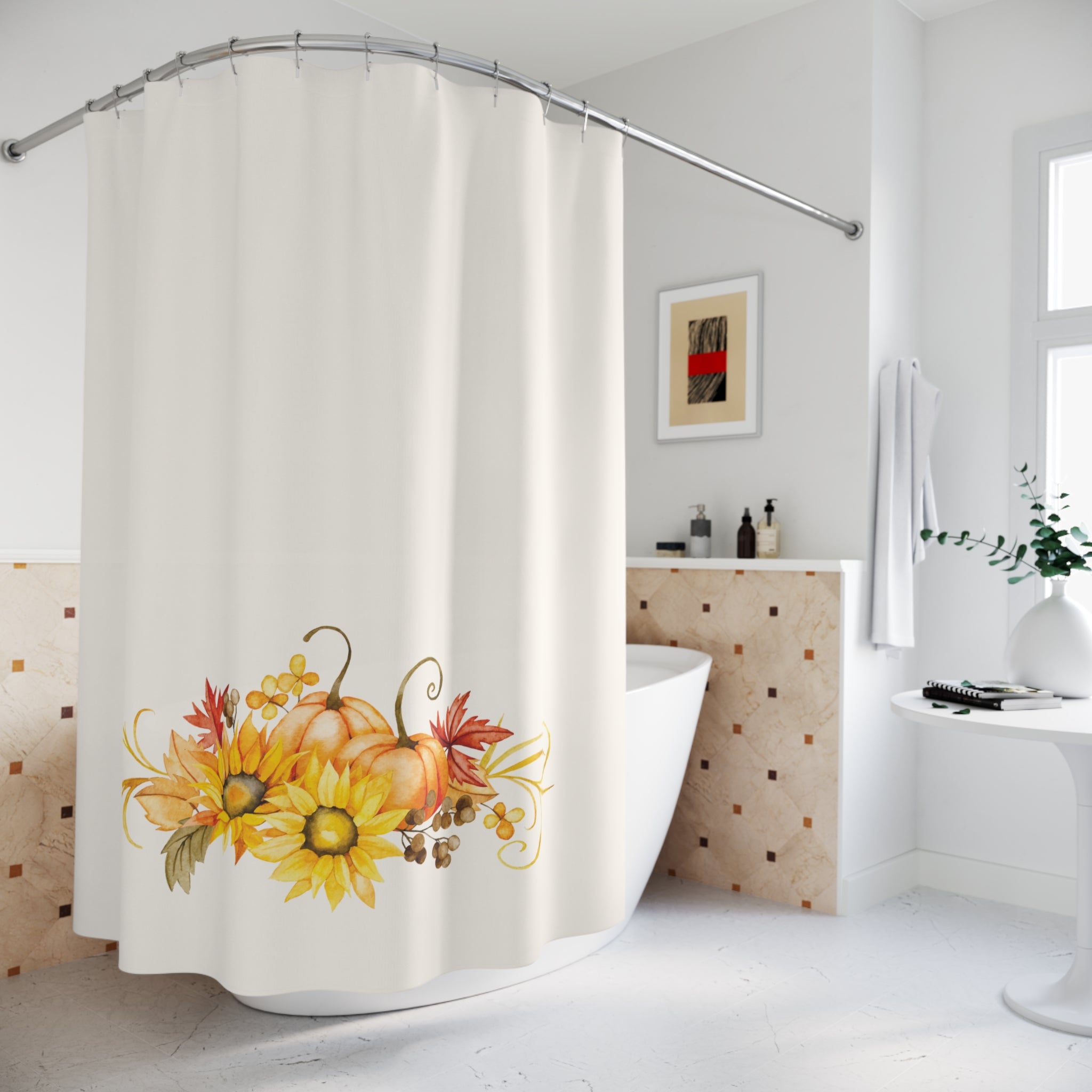 Autumn Floral Shower Curtain, Cozy Bathroom Decor, Seasonal Home Accent, Harvest Themed Gift, Fall Decor Ideas