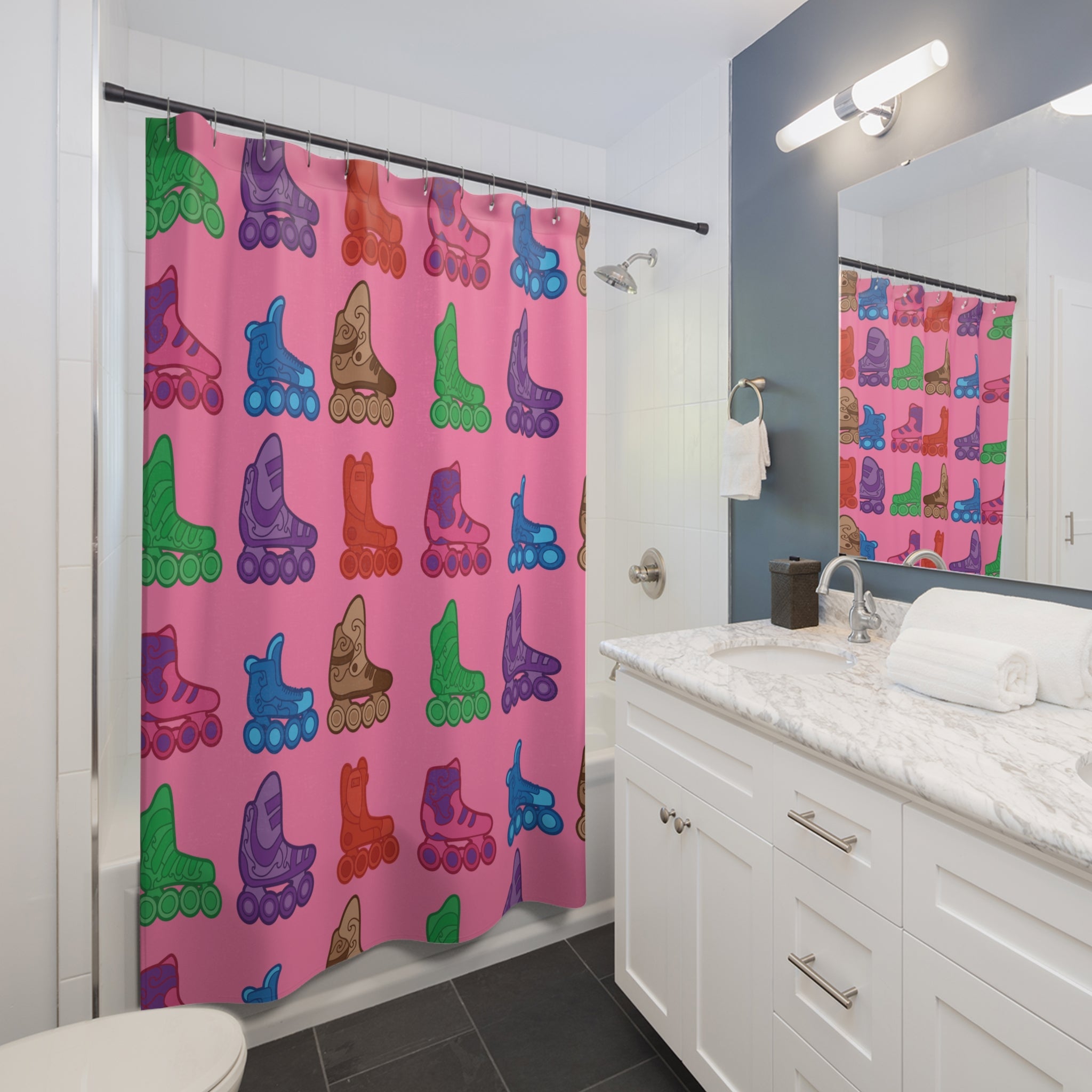 Retro Roller Skater Shower Curtain, Fun Bath Decor, Kids Bathroom, Vintage Style, Gift for Skate Lovers, Home Accessory