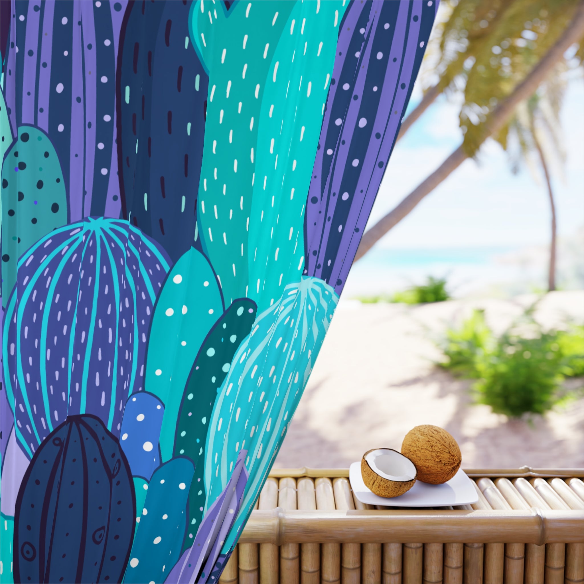 Vibrant Cactus Window Curtain, Home Decor, Boho Chic Style, Colorful Living Room Accent, Unique Gift Idea, Natural Light Filter