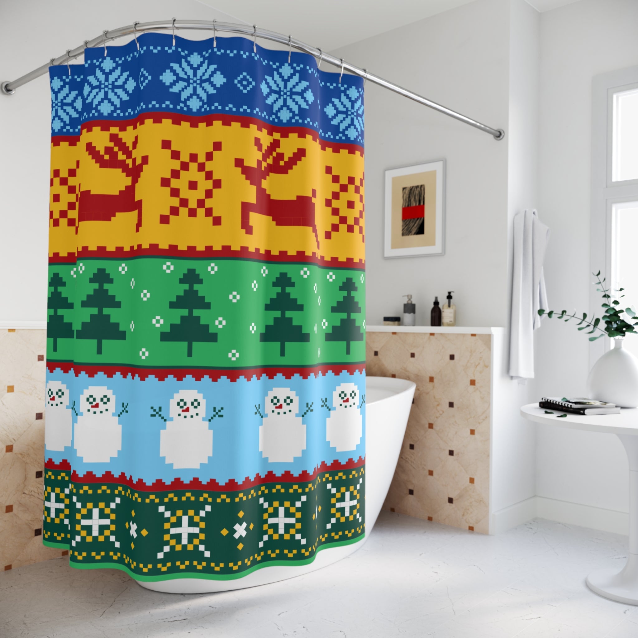 Festive Ugly Holiday Sweater Pattern Shower Curtain, Christmas Decor, Winter Theme, Home Bathroom Accessory, Party or Gift Idea