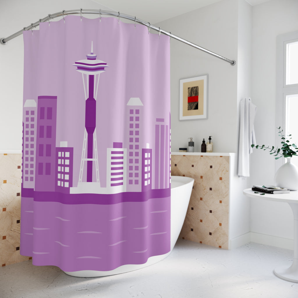 Seattle Skyline Shower Curtain, Purple Cityscape Bathroom Decor, Modern Home Accessory for Urban Style, Perfect Housewarming Gift